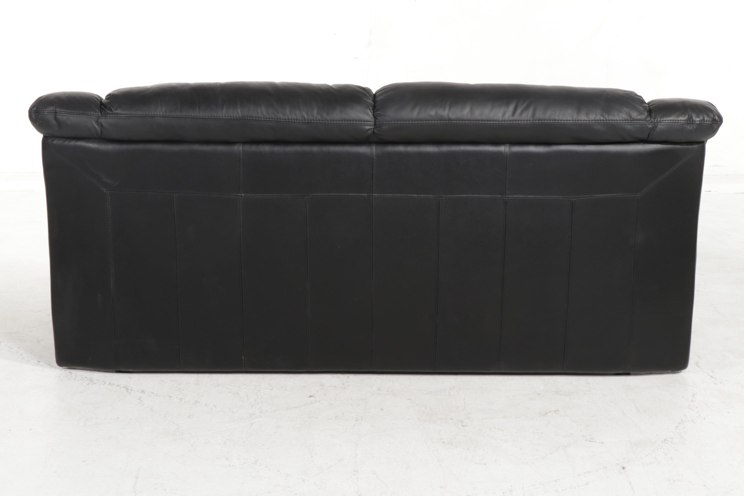 Fubao Modernist Style Black Faux Leather and Metal Sofa