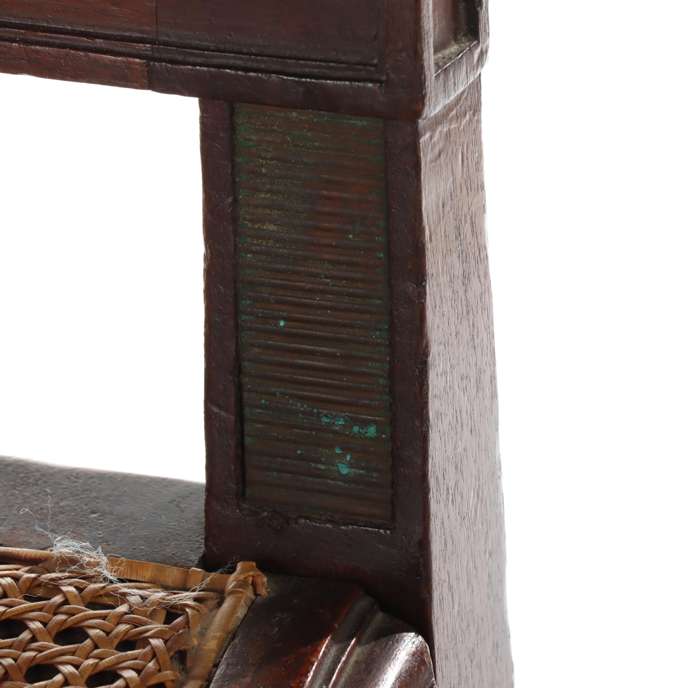 Pair of Louis XVI Style Gilt Metal-Mounted Walnut and Caned Salon Chairs