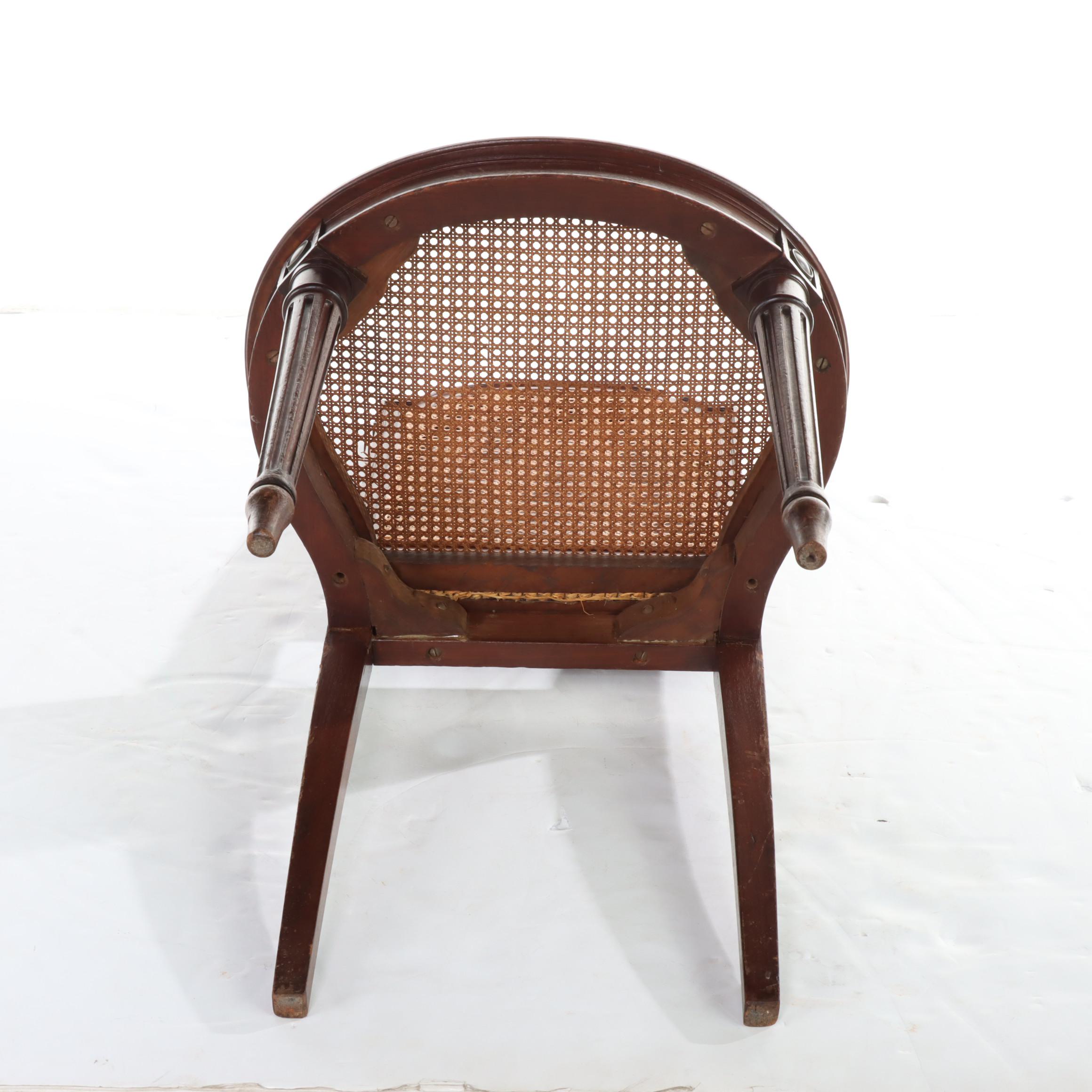 Pair of Louis XVI Style Gilt Metal-Mounted Walnut and Caned Salon Chairs