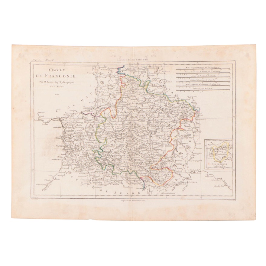 Rigobert Bonne Hand-Colored Map "Cercle de Franconie," 1790