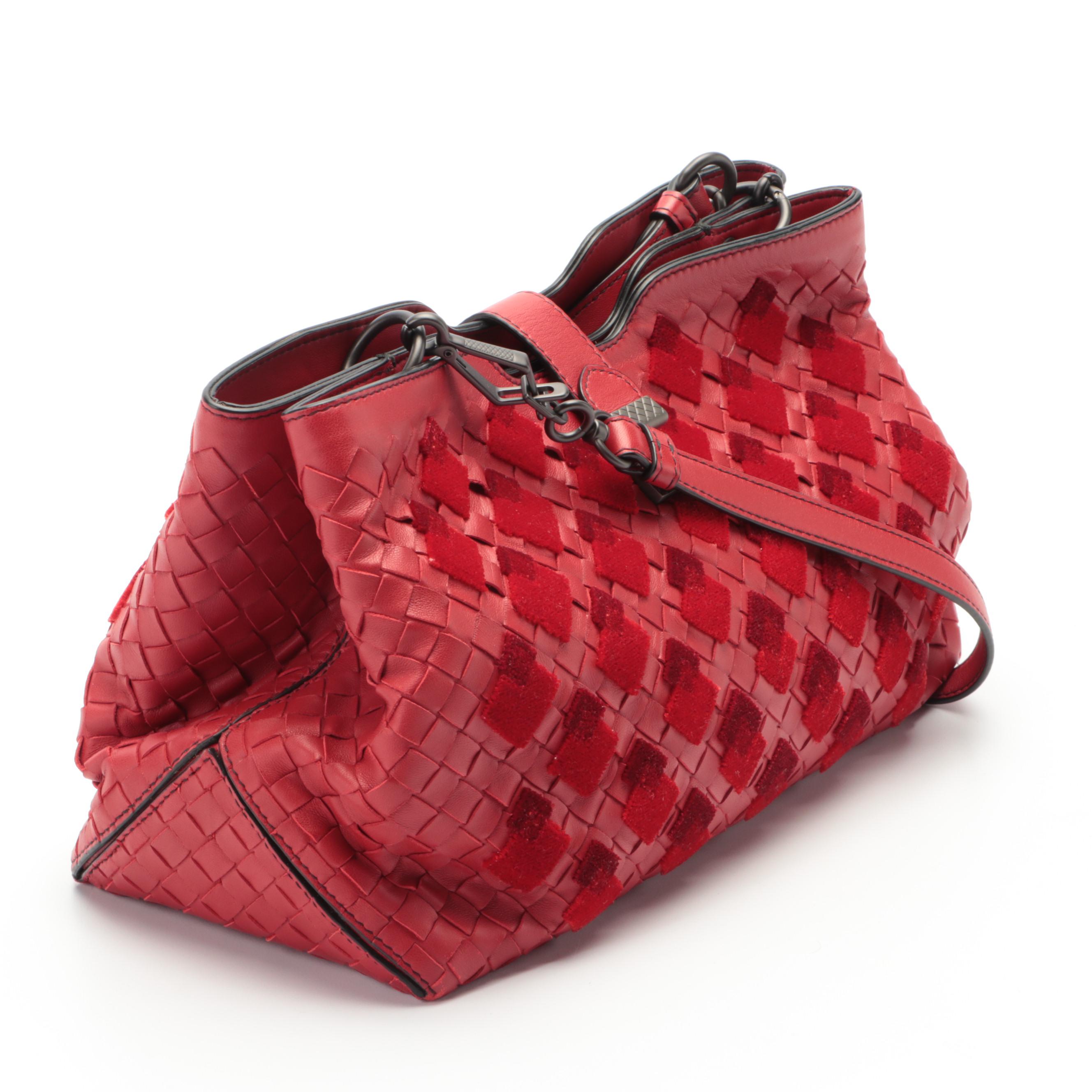 Bottega Veneta Napoli Medium Tote in Red Intrecciato Leather with Tufted Detail