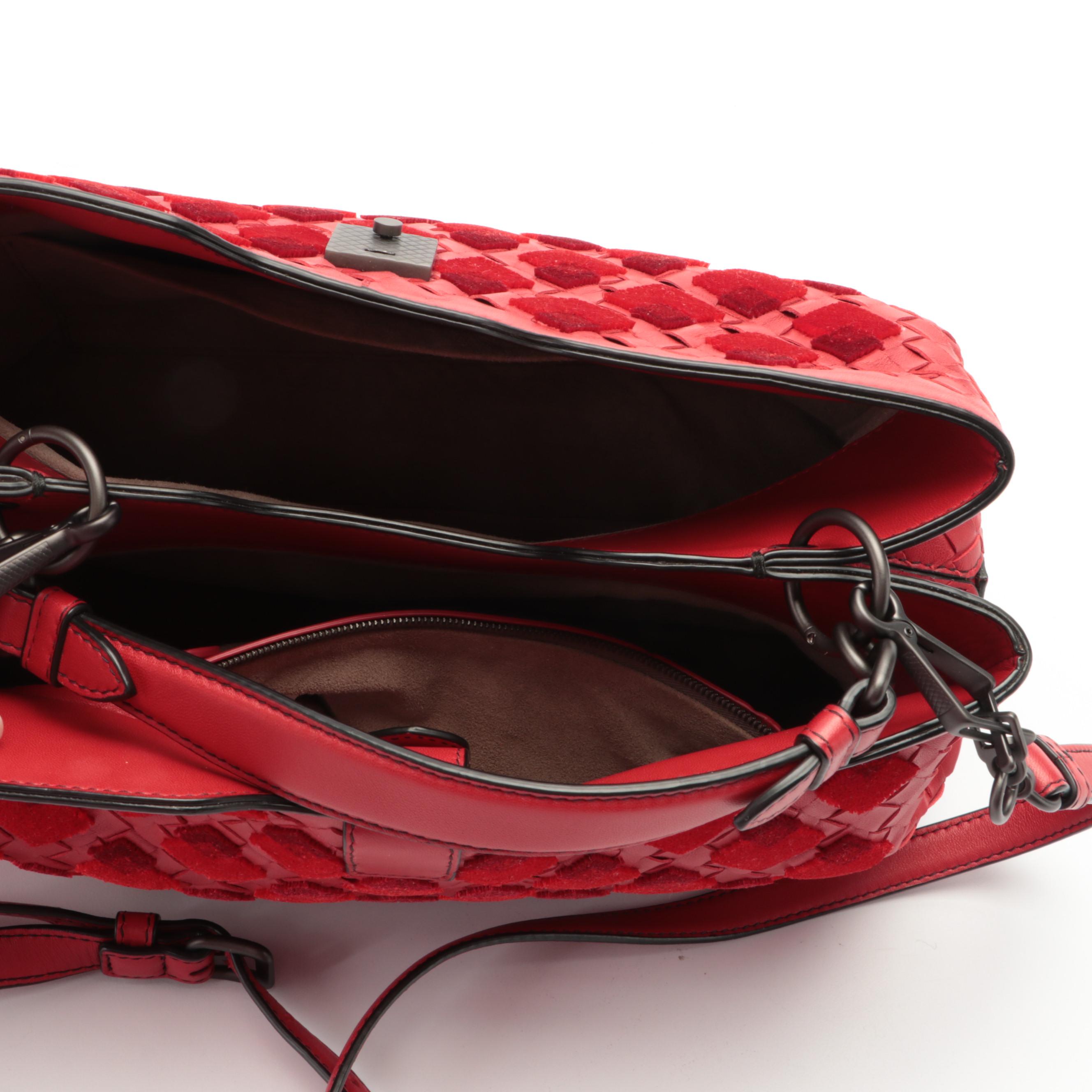 Bottega Veneta Napoli Medium Tote in Red Intrecciato Leather with Tufted Detail
