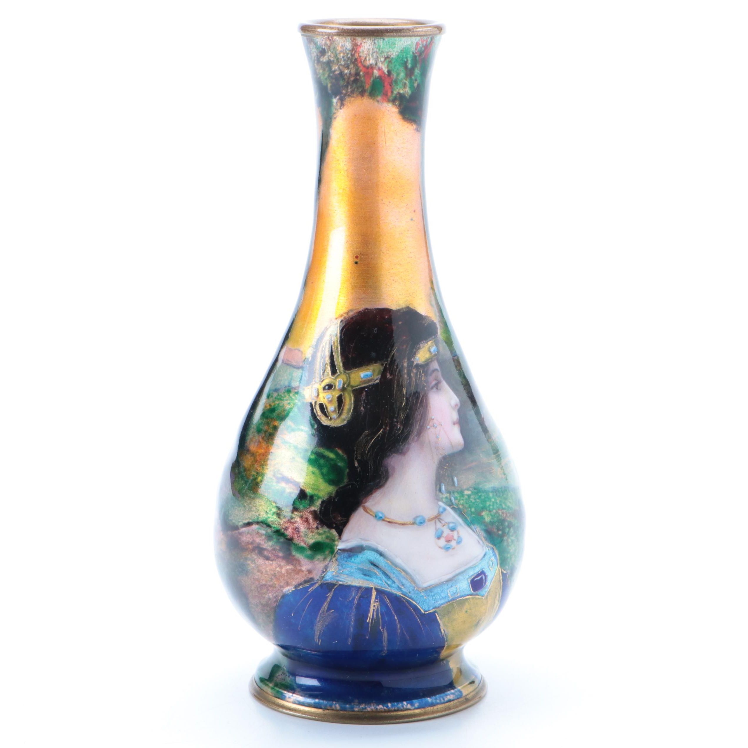 French Enamel on Copper Portrait Vase, 19th Century