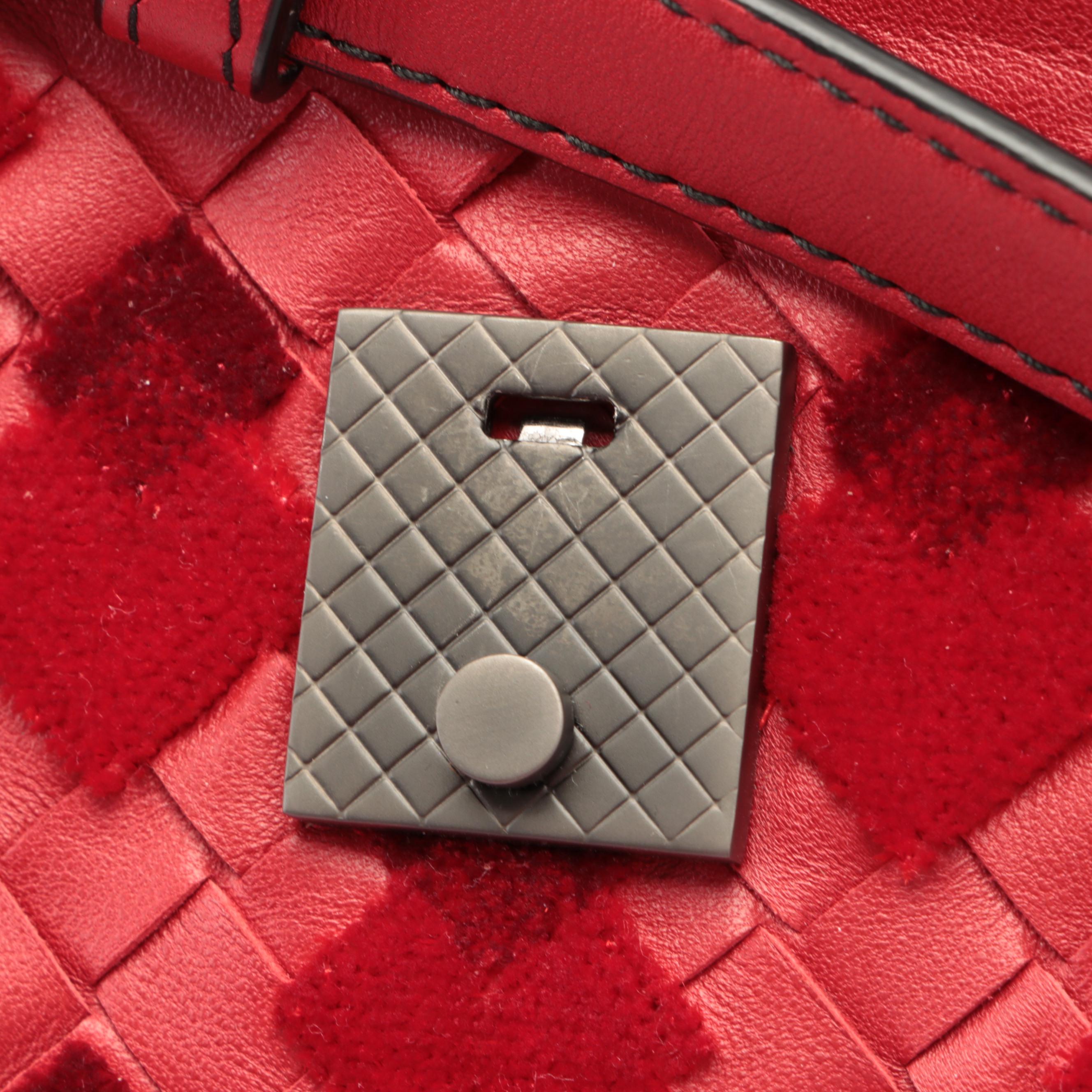 Bottega Veneta Napoli Medium Tote in Red Intrecciato Leather with Tufted Detail