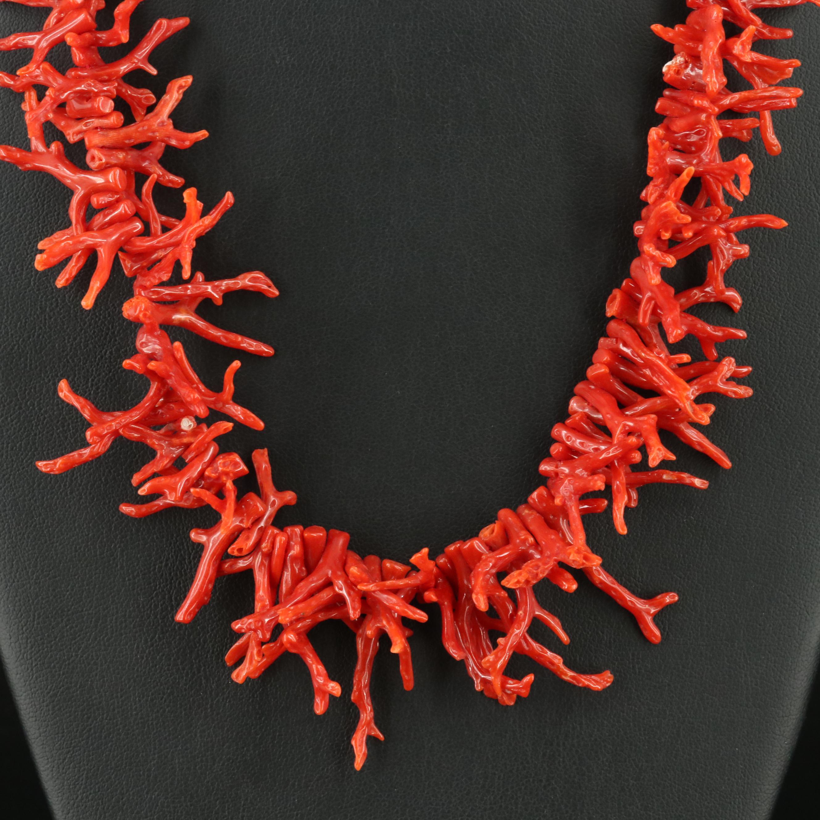 Graduated Branch Coral Fringe Necklace with 14K Gold
