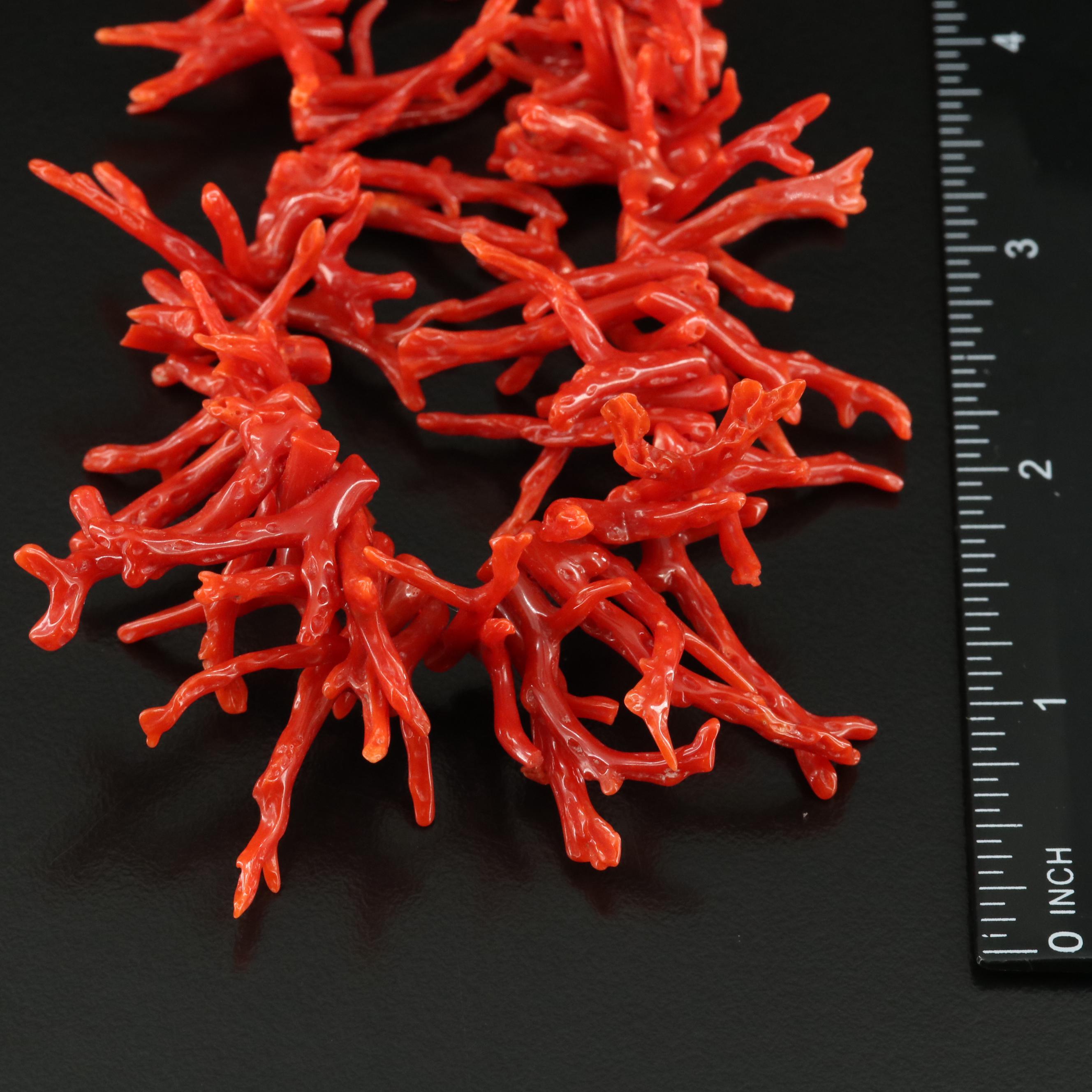 Graduated Branch Coral Fringe Necklace with 14K Gold