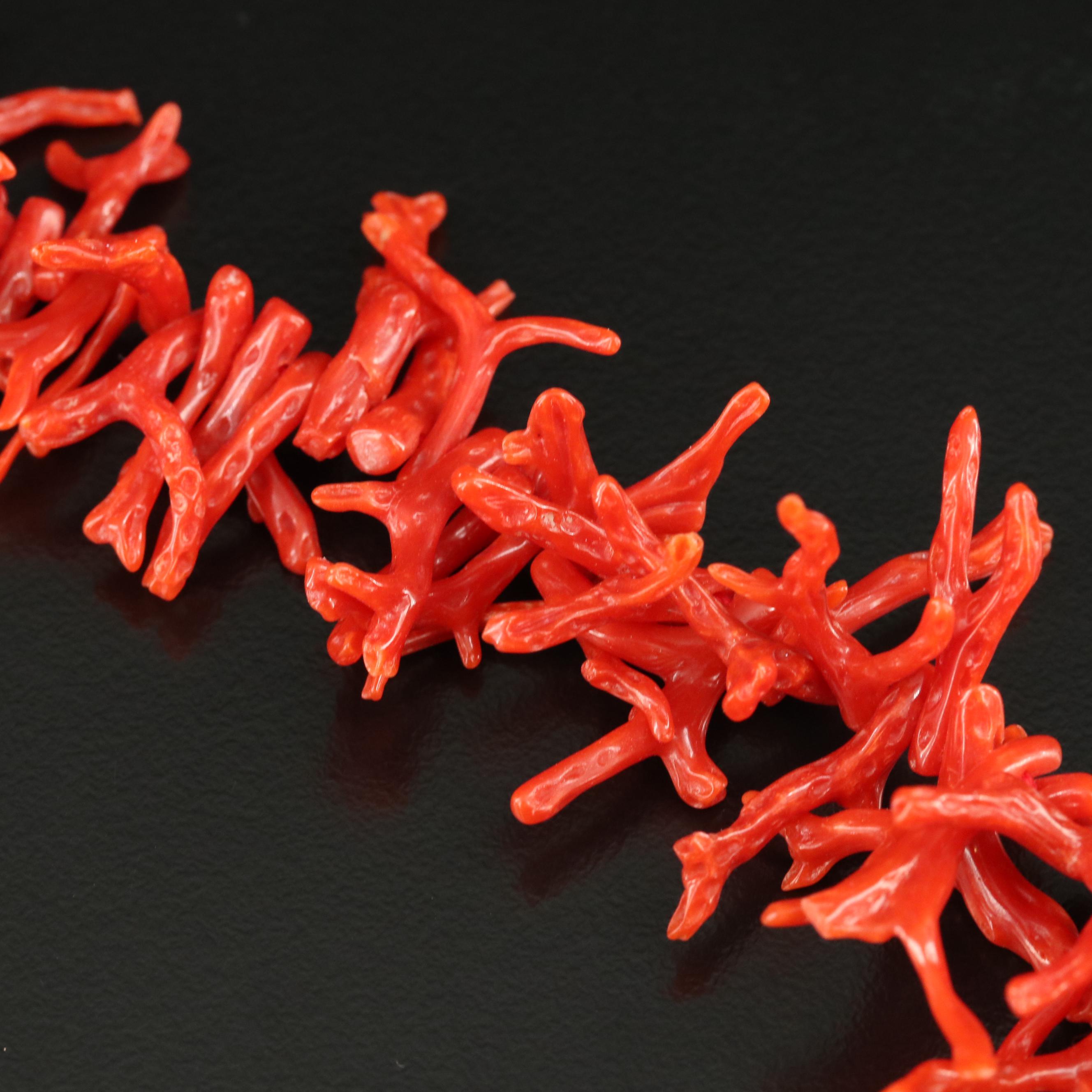 Graduated Branch Coral Fringe Necklace with 14K Gold