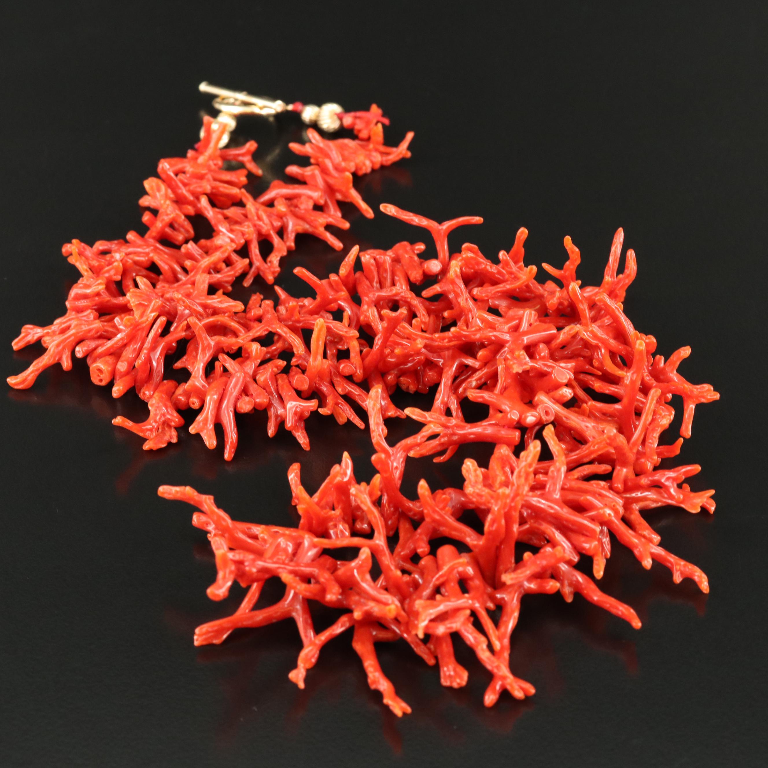 Graduated Branch Coral Fringe Necklace with 14K Gold