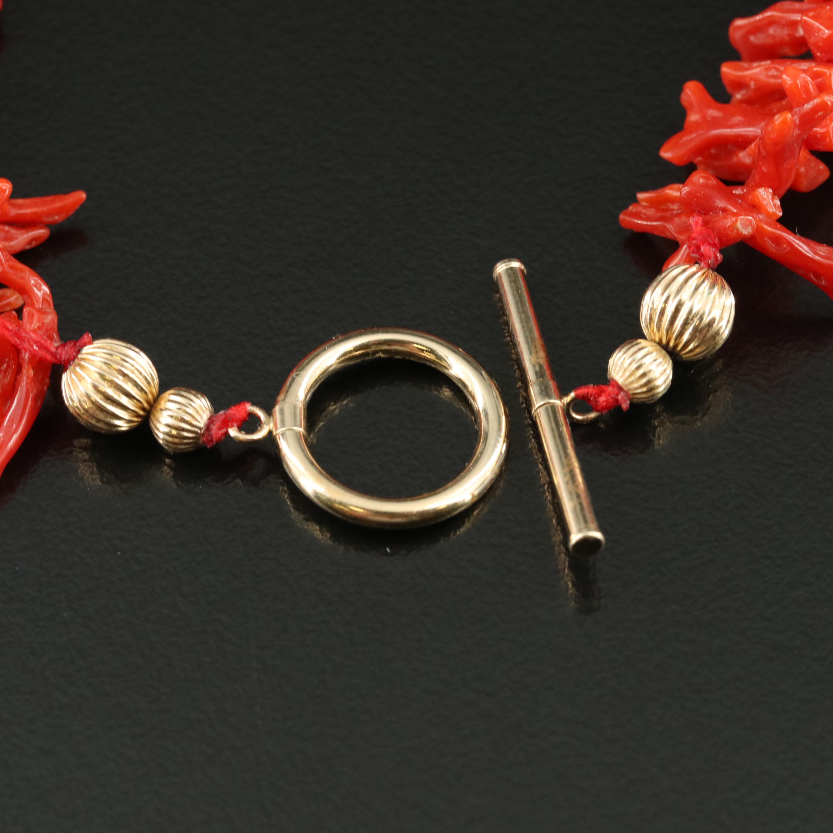 Graduated Branch Coral Fringe Necklace with 14K Gold