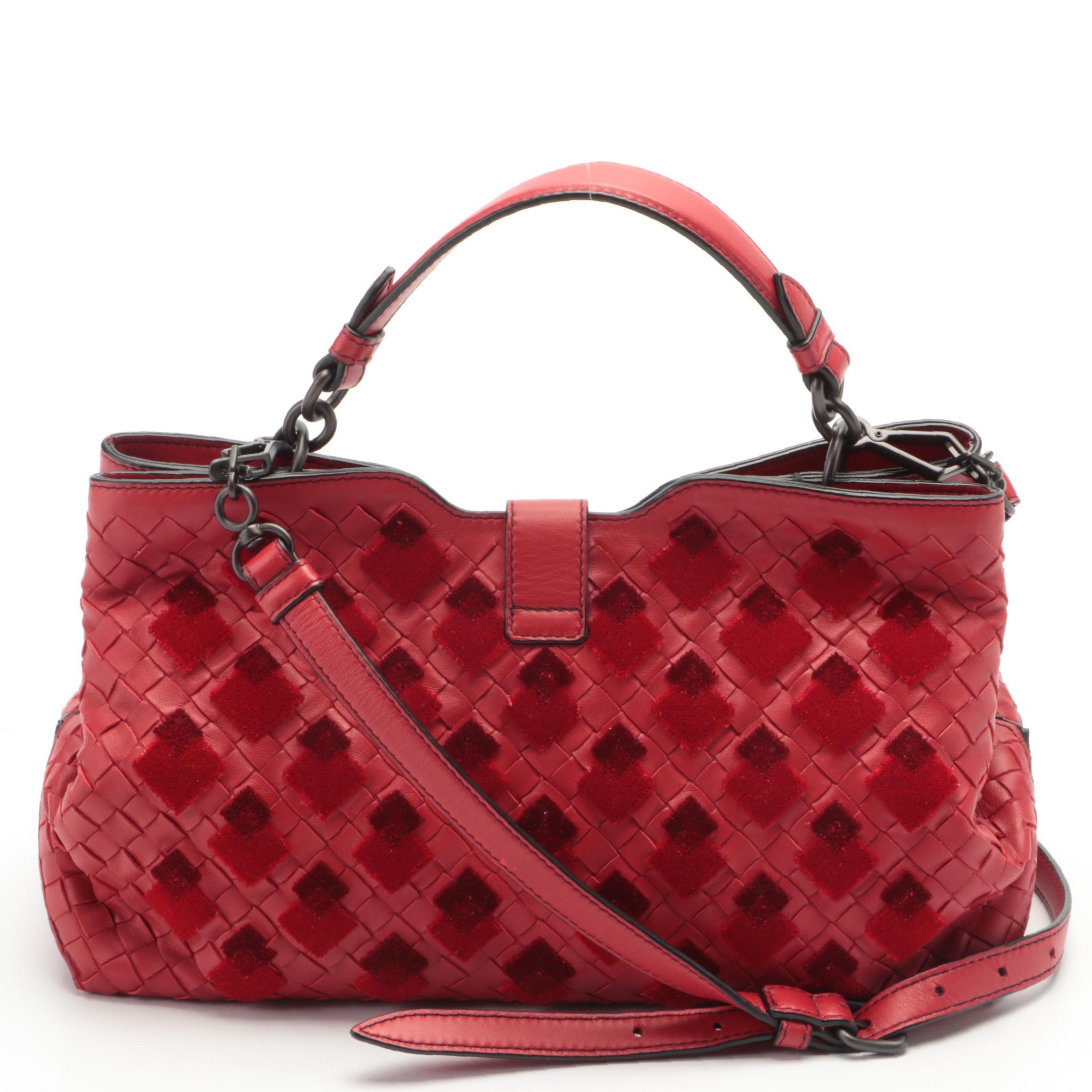 Bottega Veneta Napoli Medium Tote in Red Intrecciato Leather with Tufted Detail