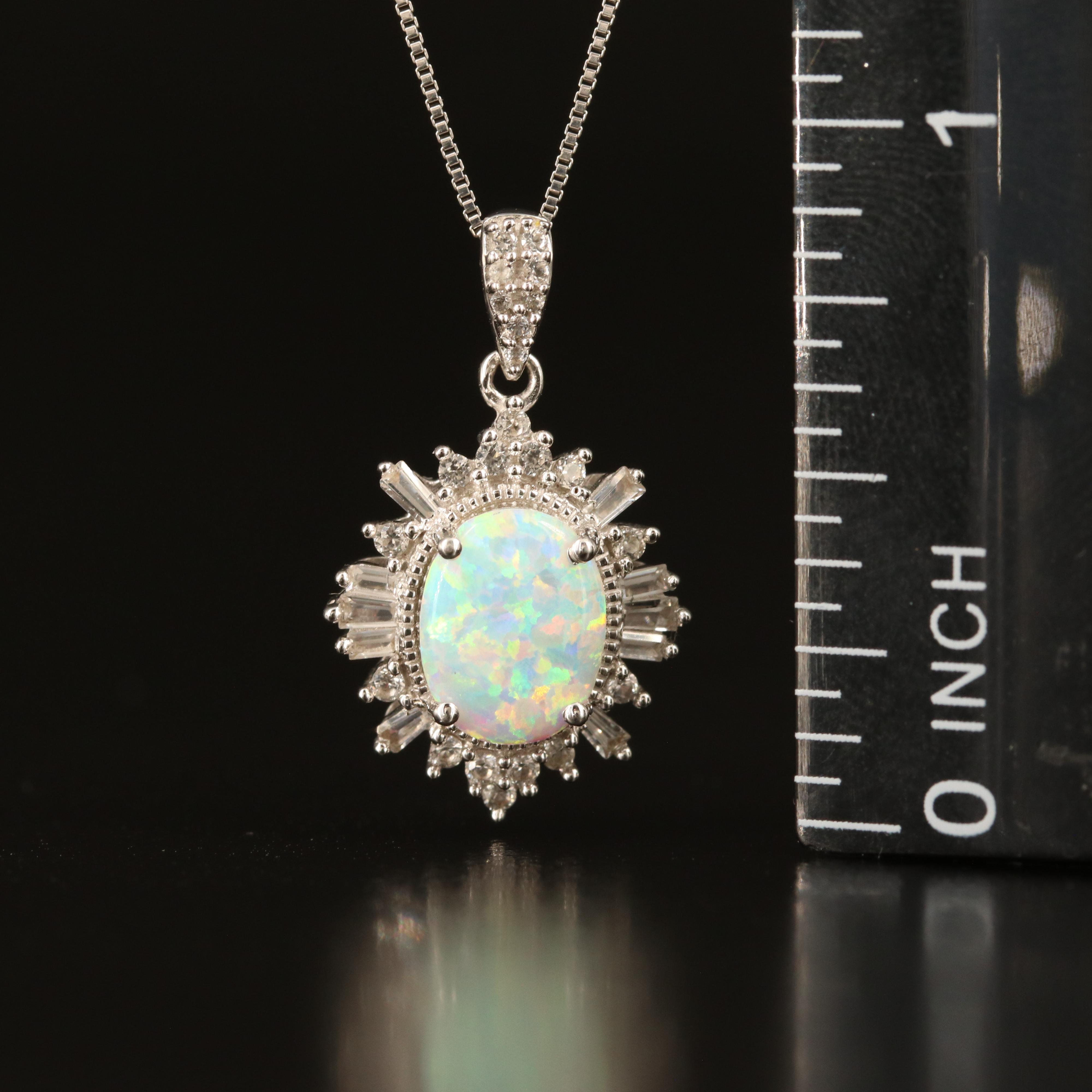 Sterling Opal and White Sapphire Pendant Necklace