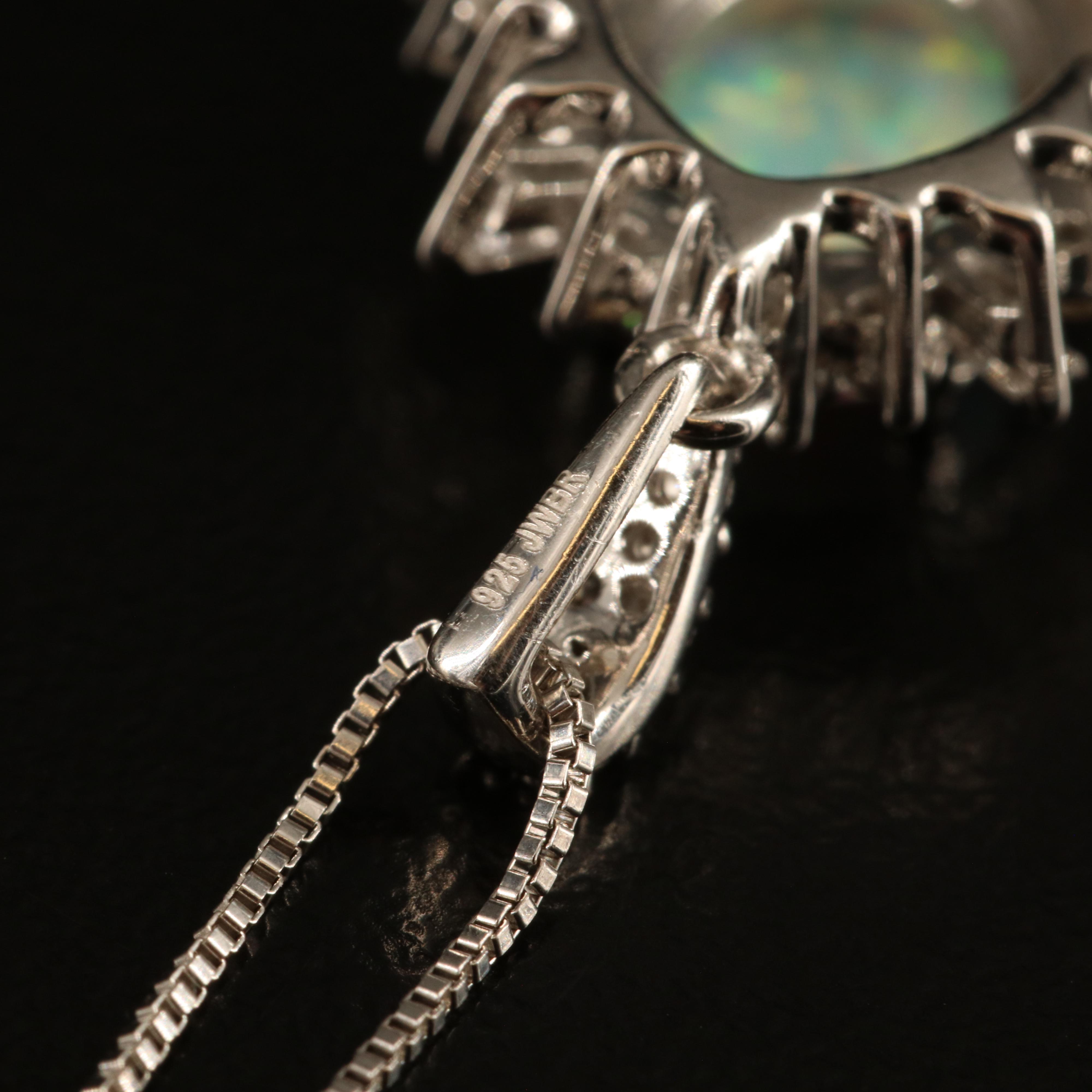 Sterling Opal and White Sapphire Pendant Necklace