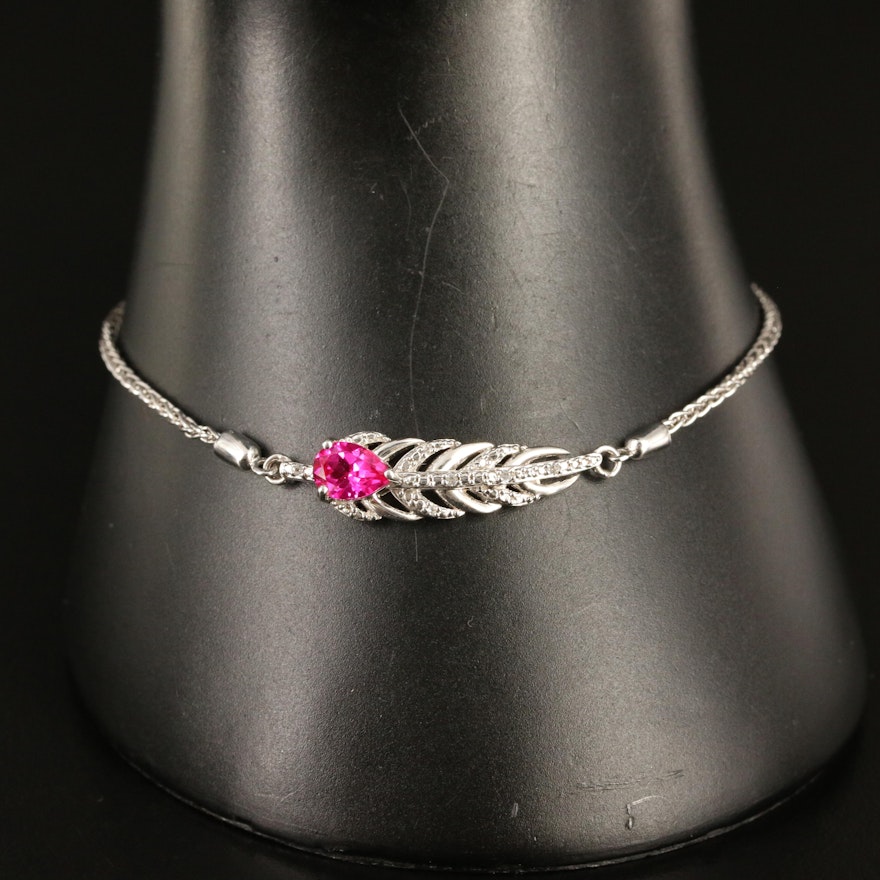 Sterling Ruby and Sapphire Leaf Bolo Bracelet