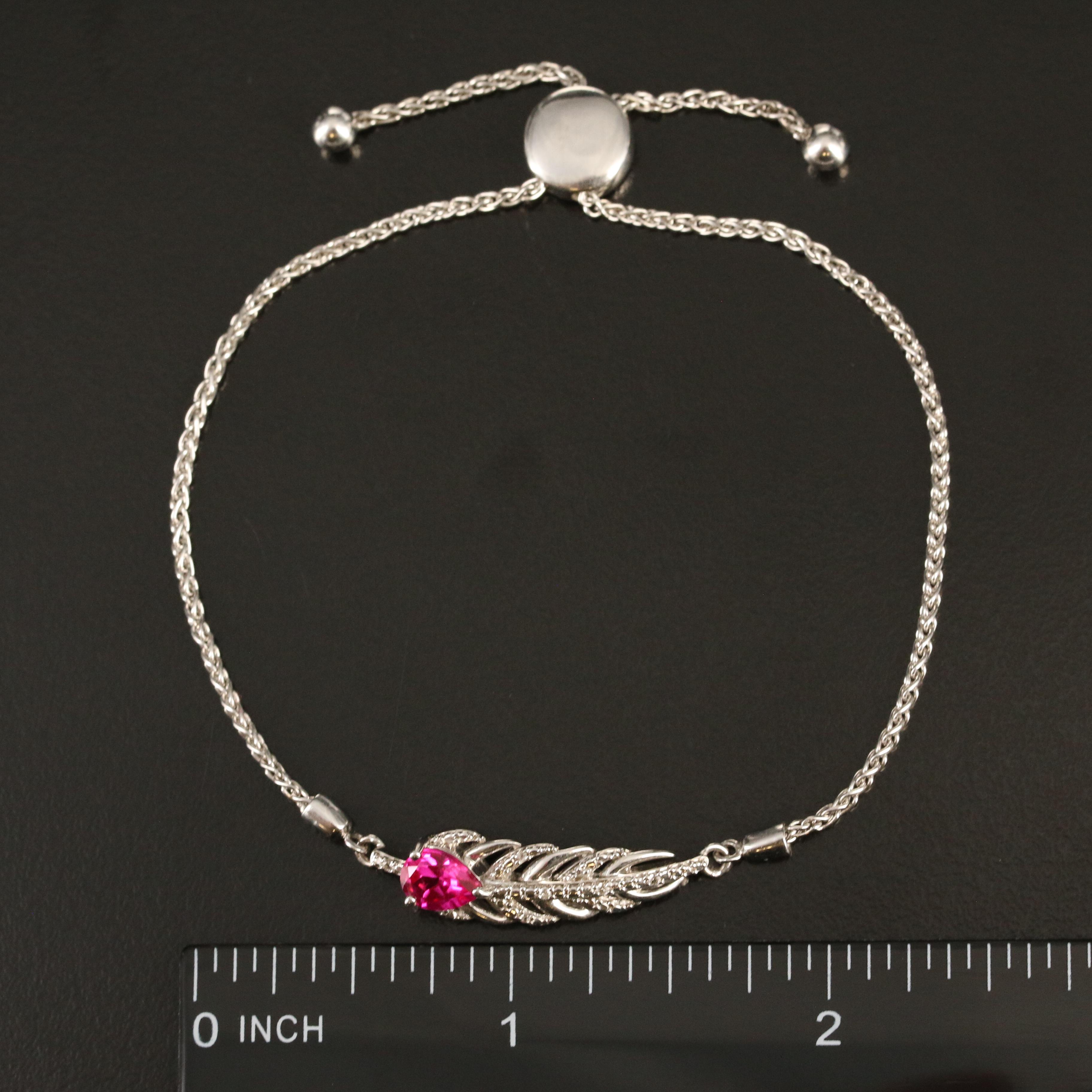 Sterling Ruby and Sapphire Leaf Bolo Bracelet