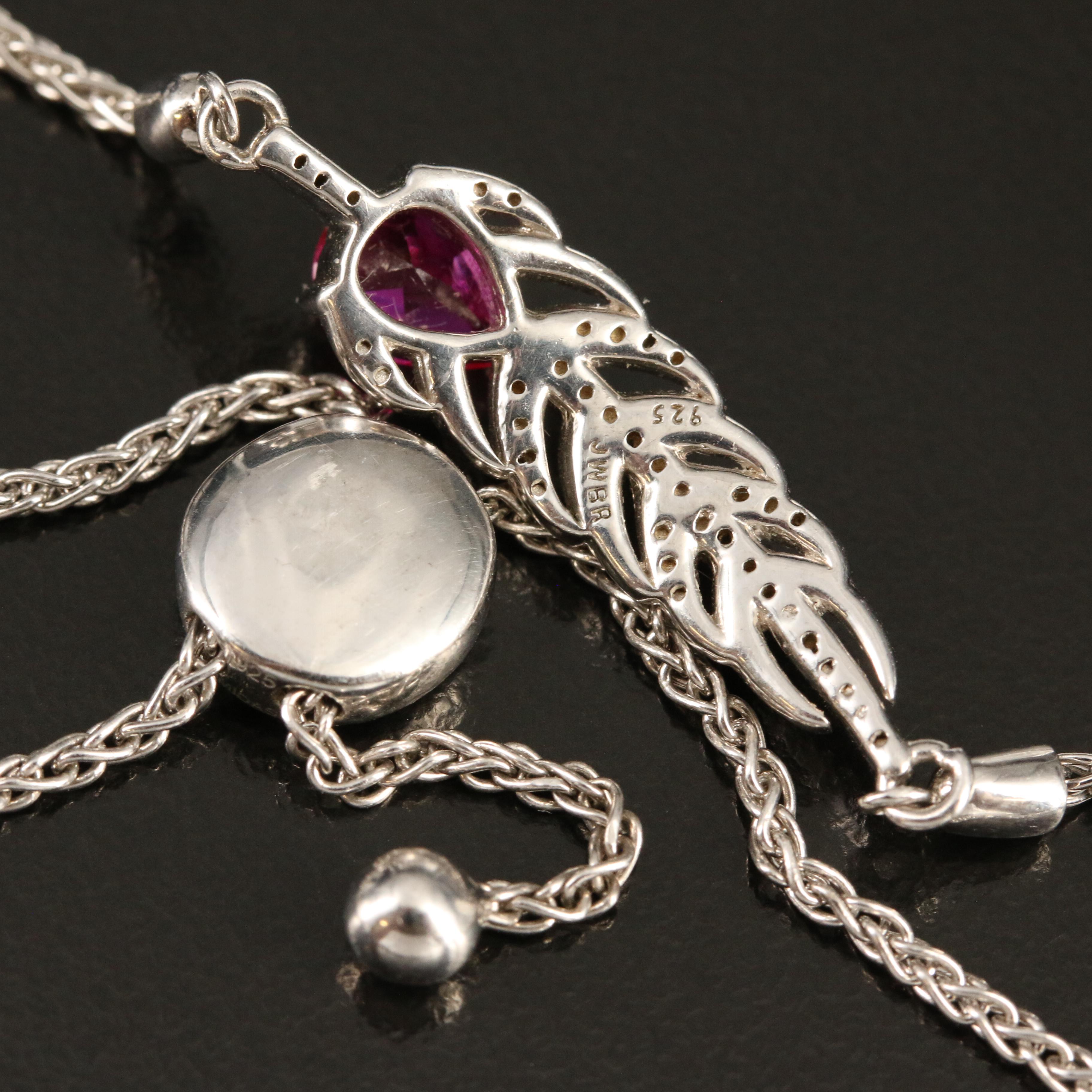 Sterling Ruby and Sapphire Leaf Bolo Bracelet