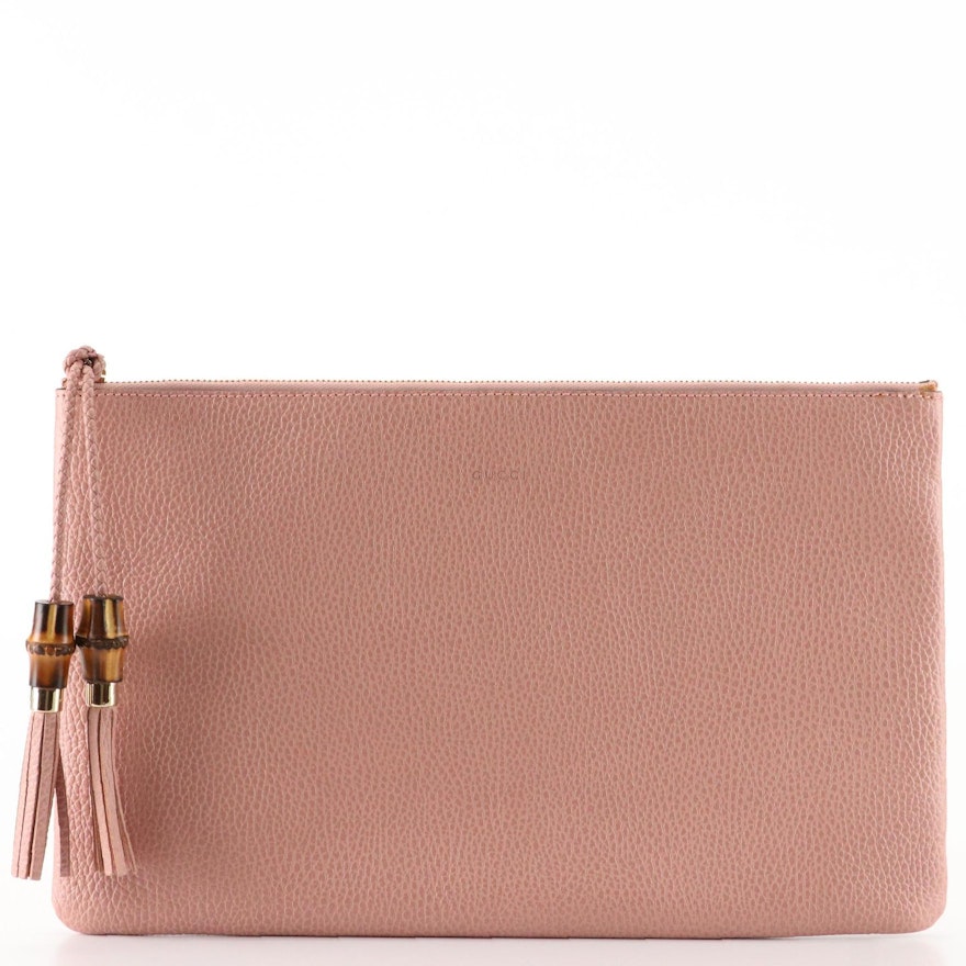 Gucci Large Bamboo Tassel Zip Clutch in Full-Grained Leather