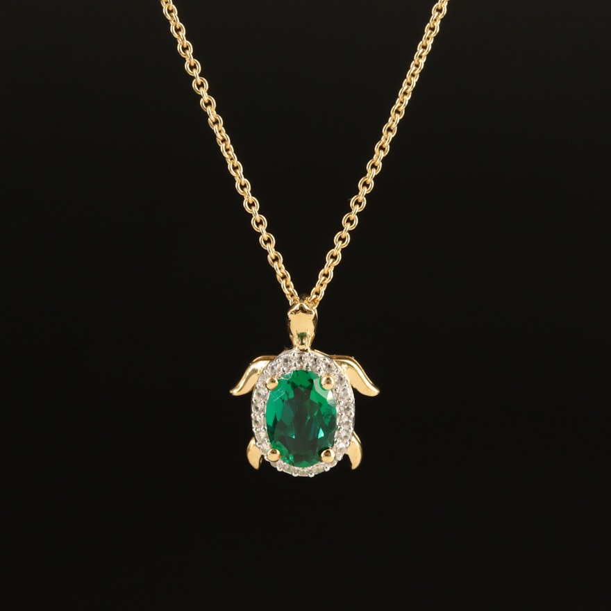 Sterling Emerald and White Sapphire Pendant Necklace