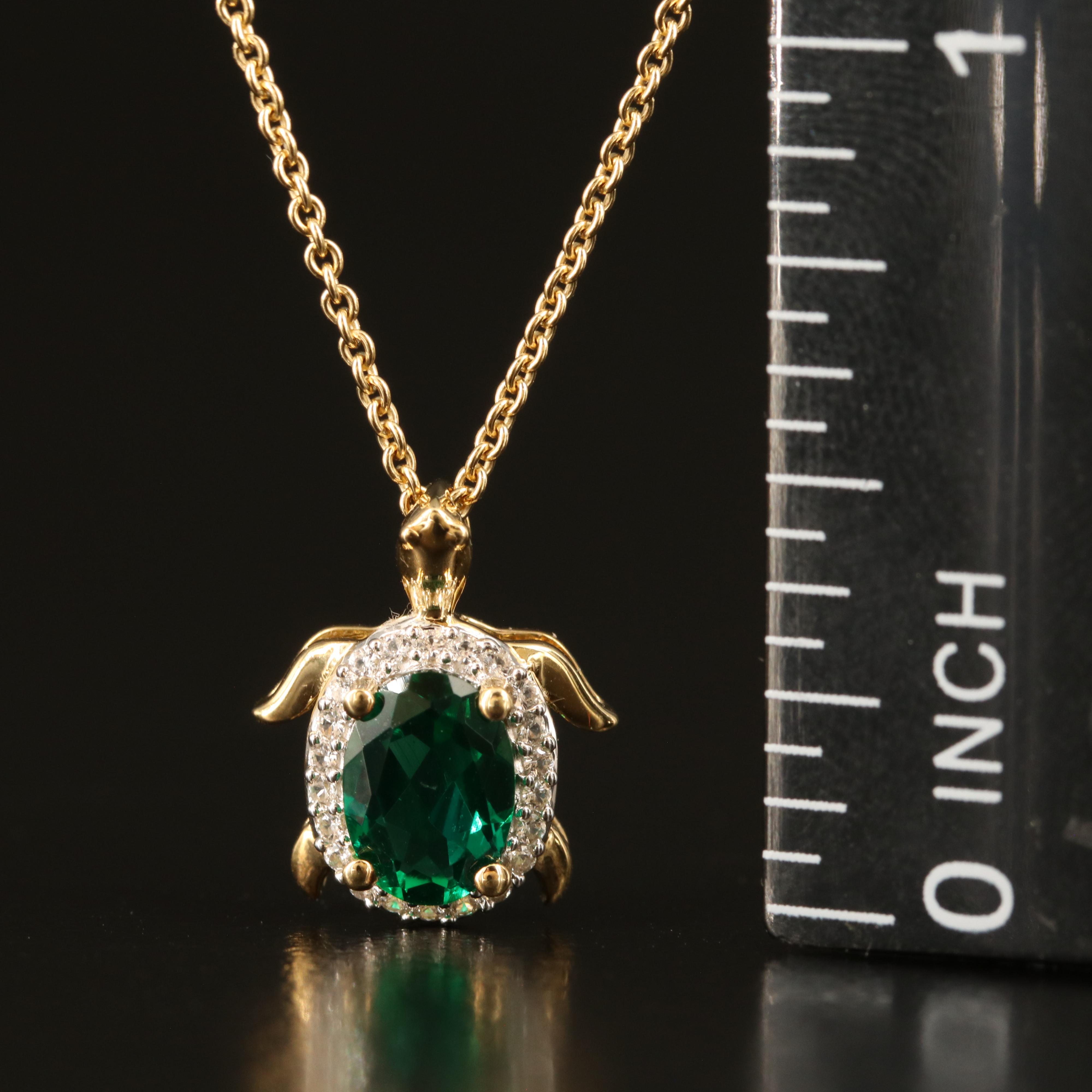 Sterling Emerald and White Sapphire Pendant Necklace