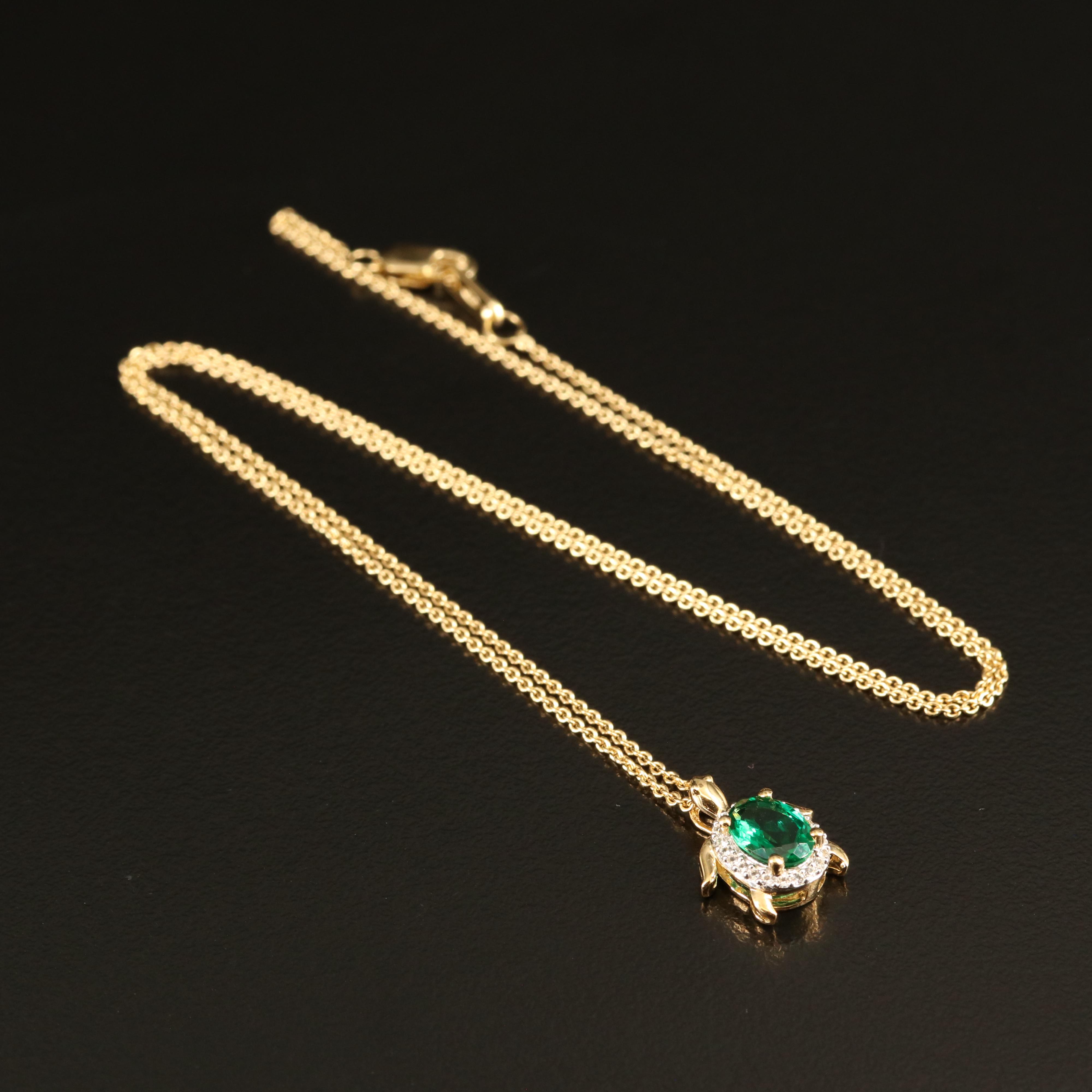 Sterling Emerald and White Sapphire Pendant Necklace