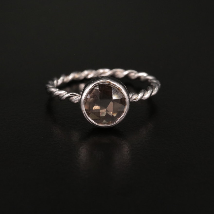 Sterling Smoky Quartz Twisted Band Ring