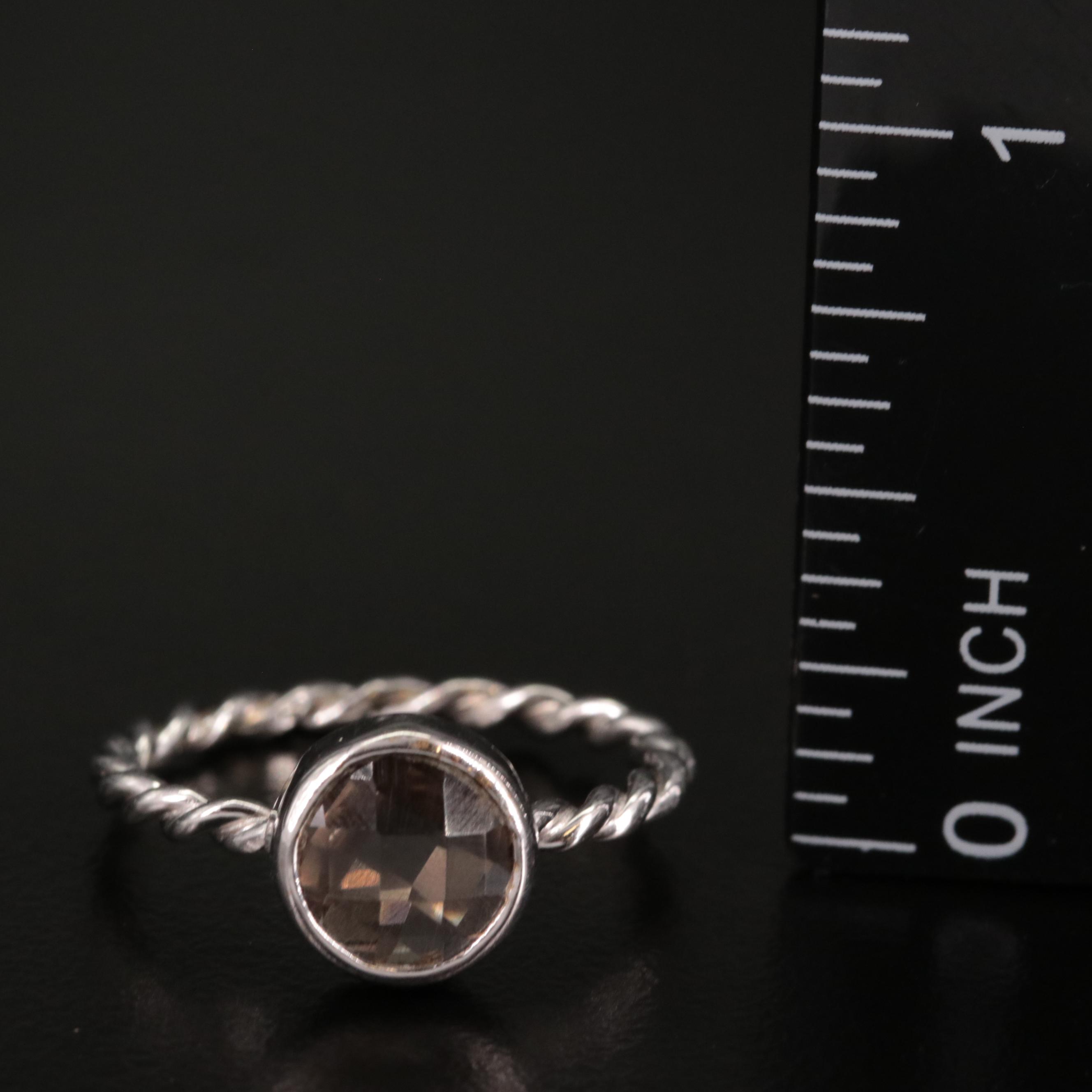 Sterling Smoky Quartz Twisted Band Ring