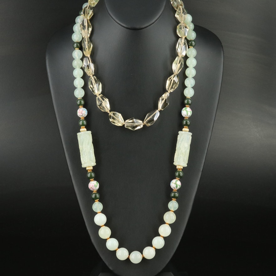 Citrine, Serpentine and Sterling Featured in Necklace Pairing