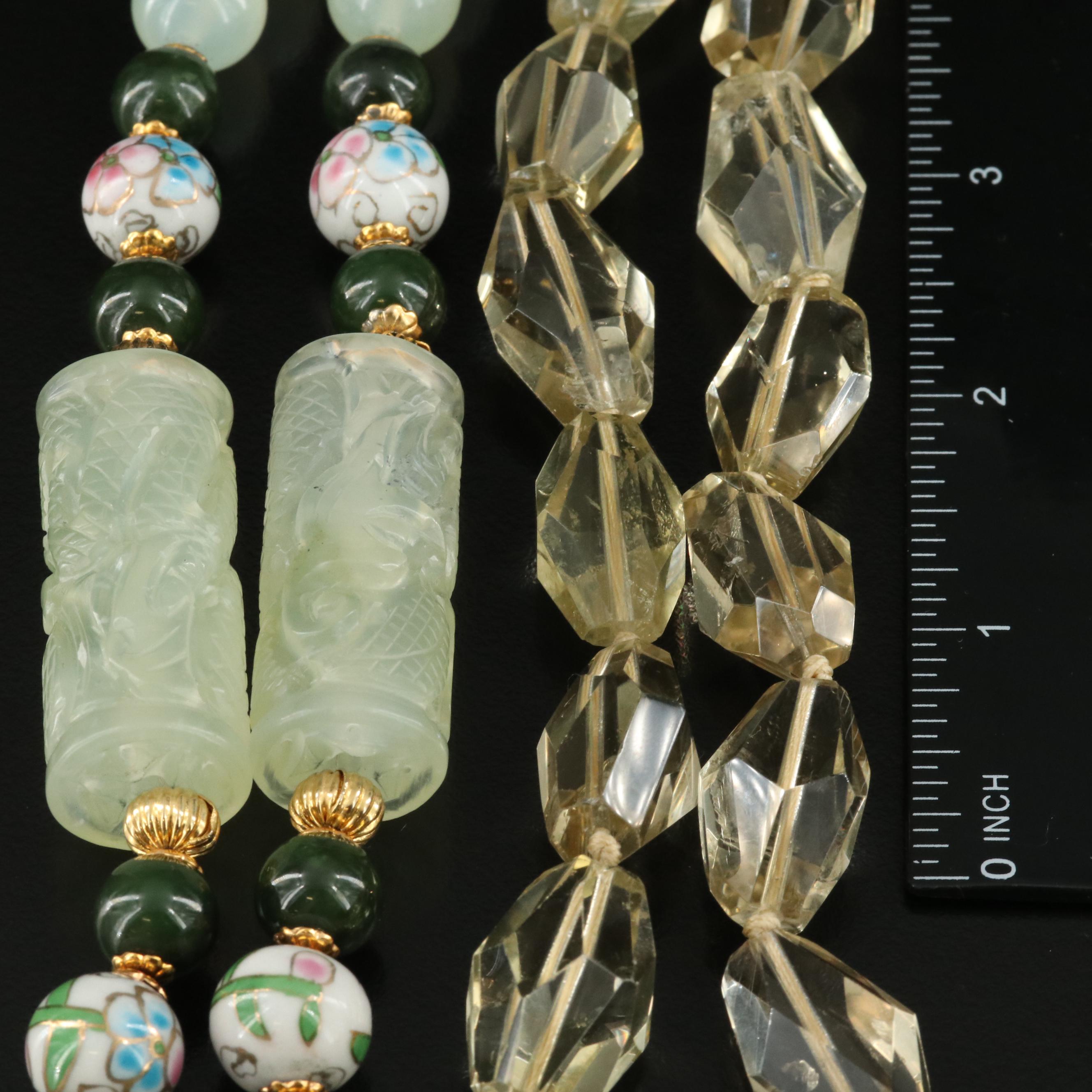 Citrine, Serpentine and Sterling Featured in Necklace Pairing