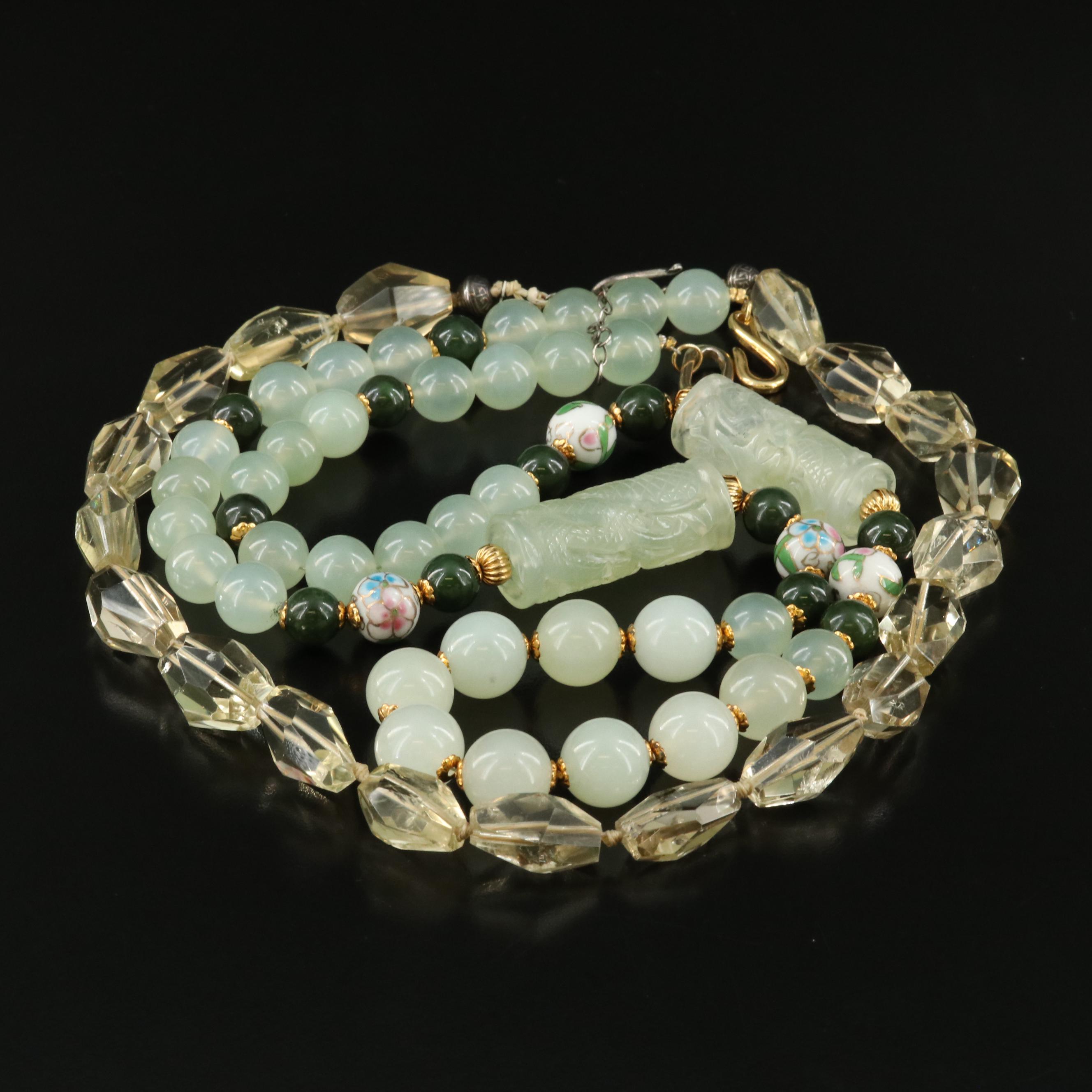 Citrine, Serpentine and Sterling Featured in Necklace Pairing