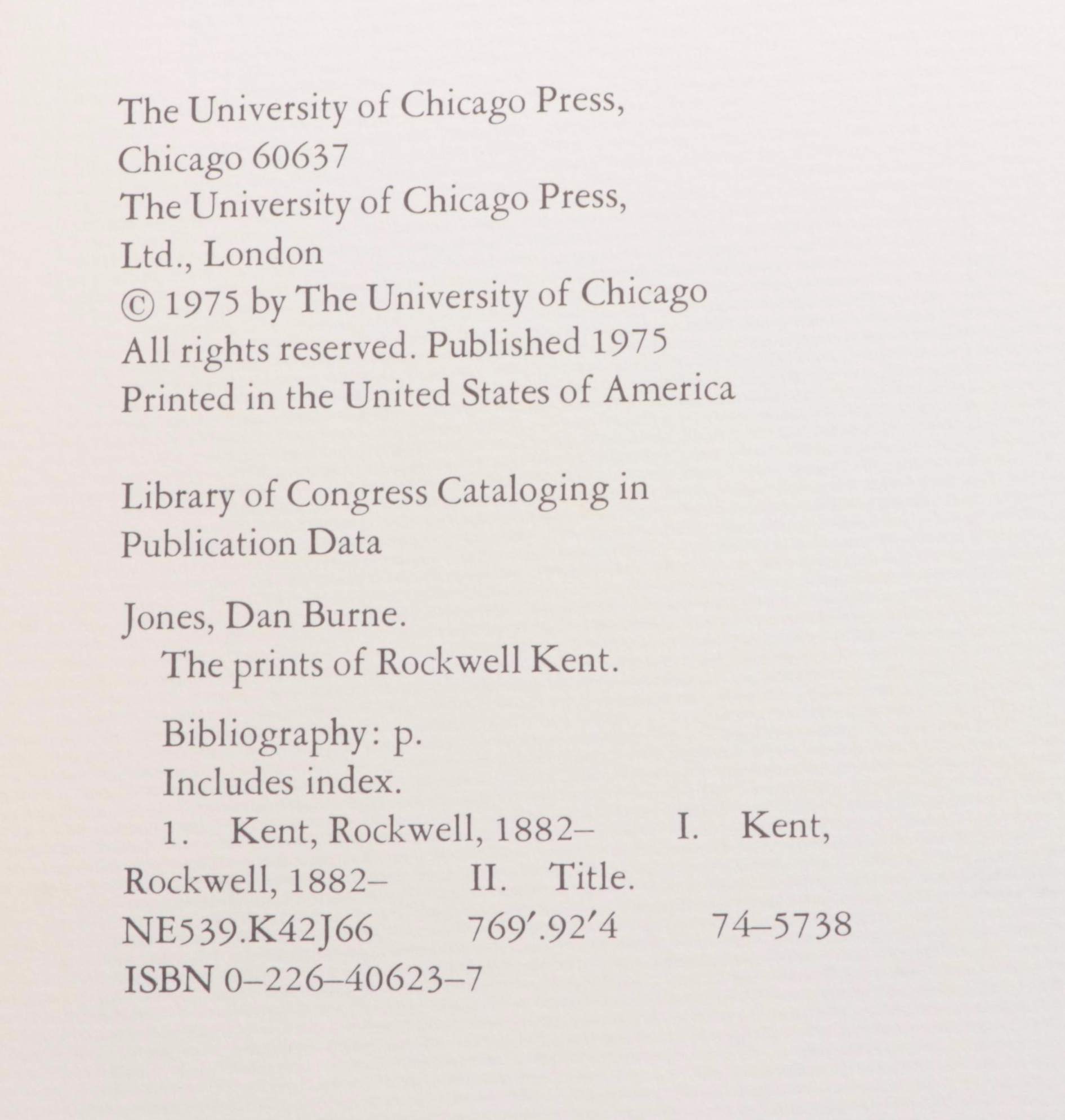 Signed "The Prints of Rockwell Kent: A Catalogue Raisonné" by Dan Burne Jones