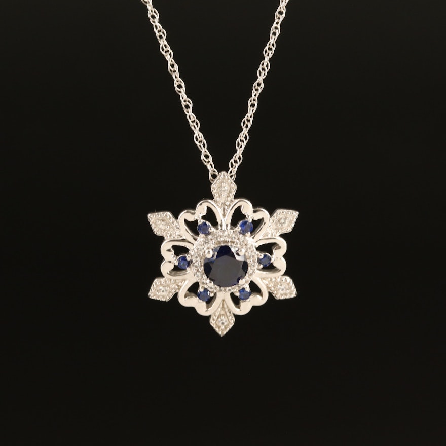 Sterling Sapphire Snowflake Pendant Necklace