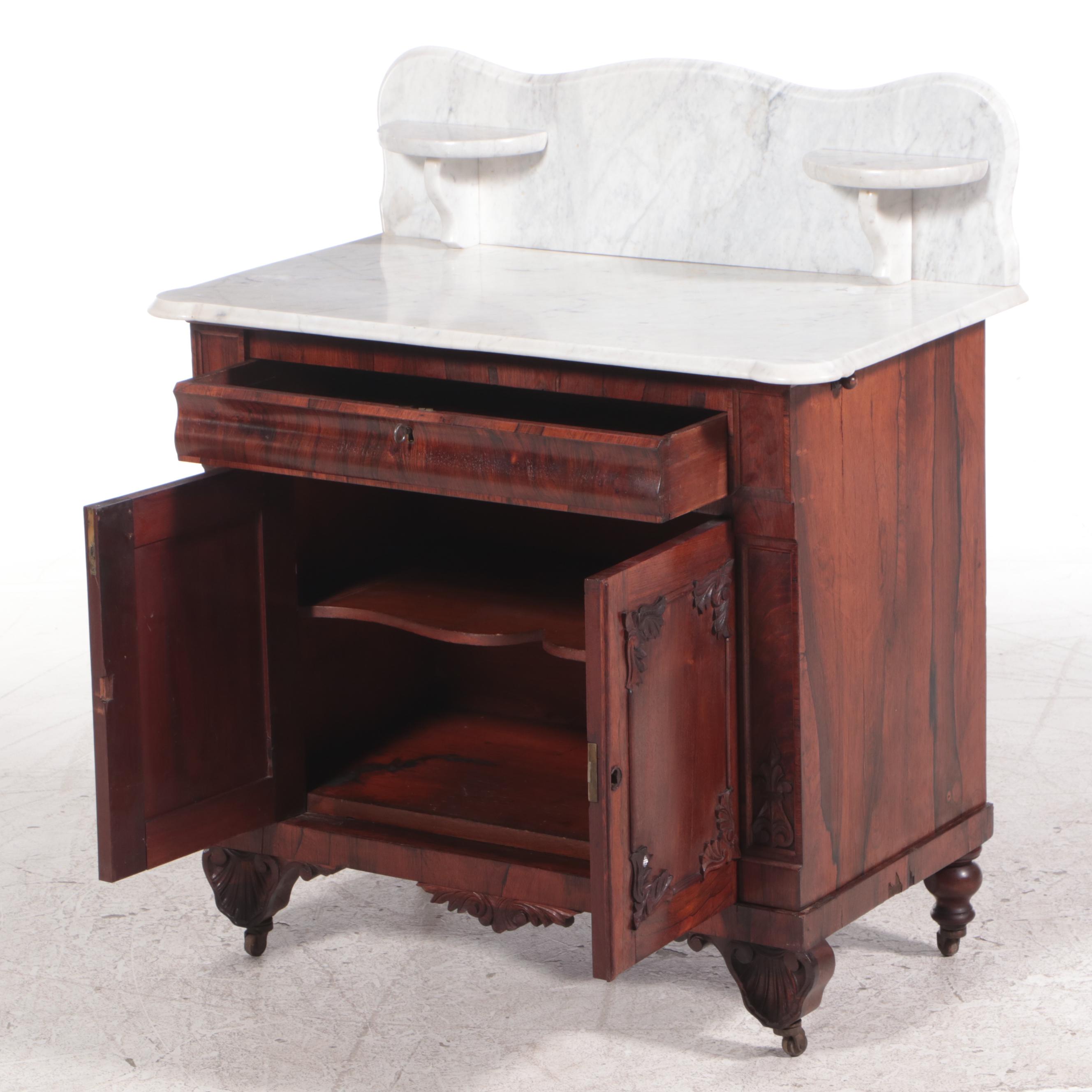 American Classical Rosewood and White Marble Washstand, circa 1830