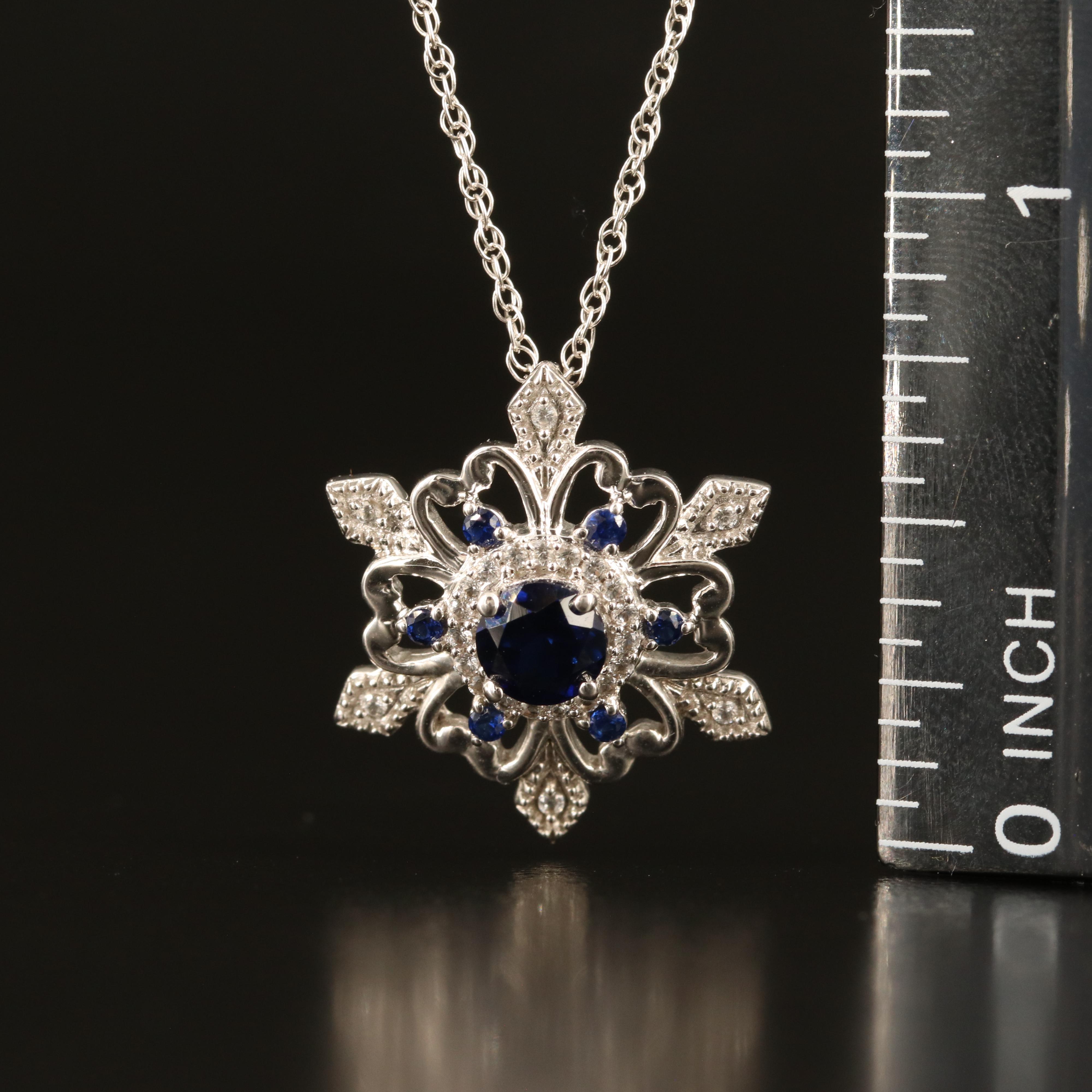 Sterling Sapphire Snowflake Pendant Necklace
