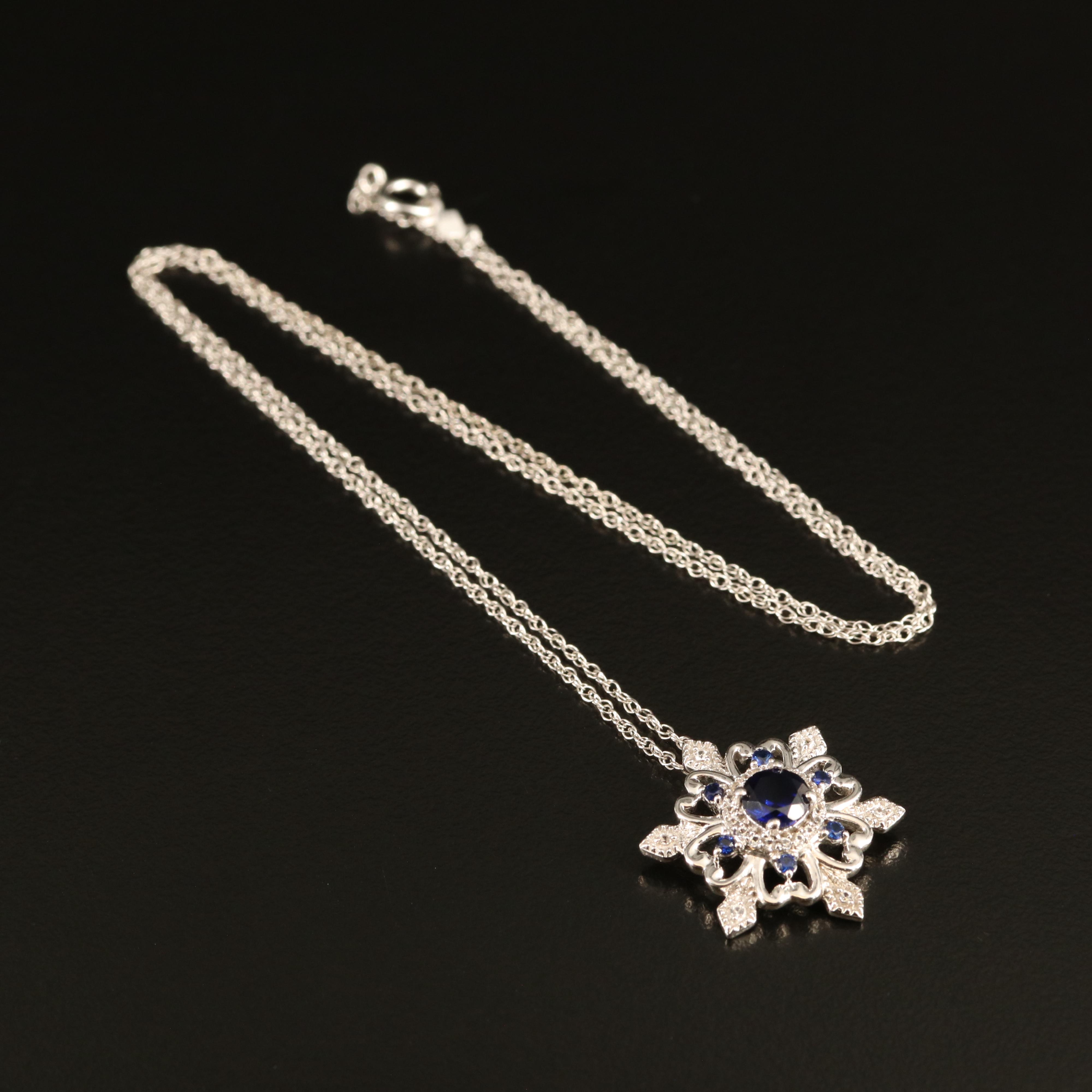 Sterling Sapphire Snowflake Pendant Necklace