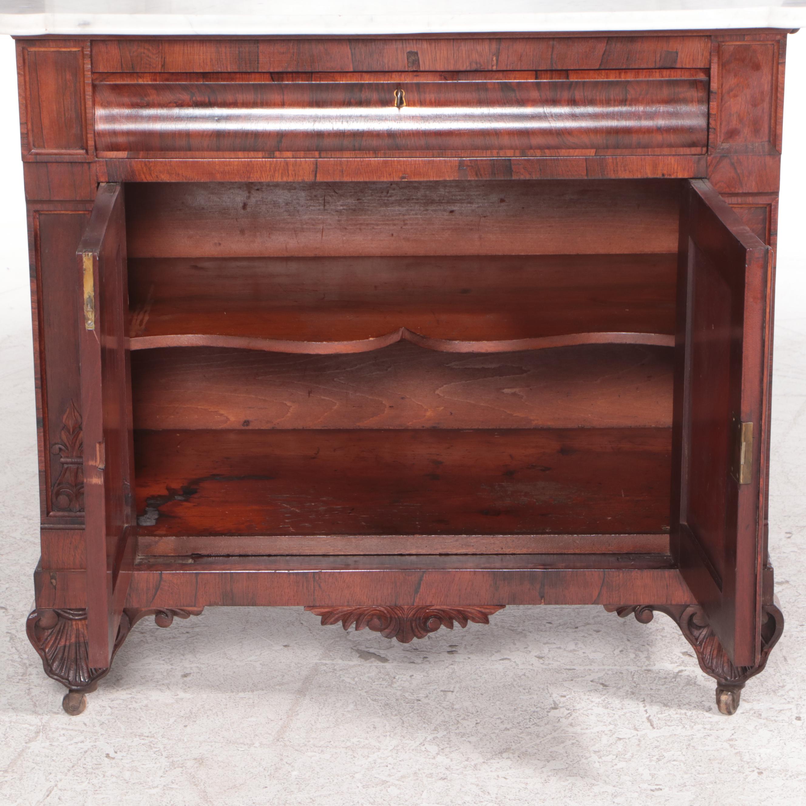 American Classical Rosewood and White Marble Washstand, circa 1830