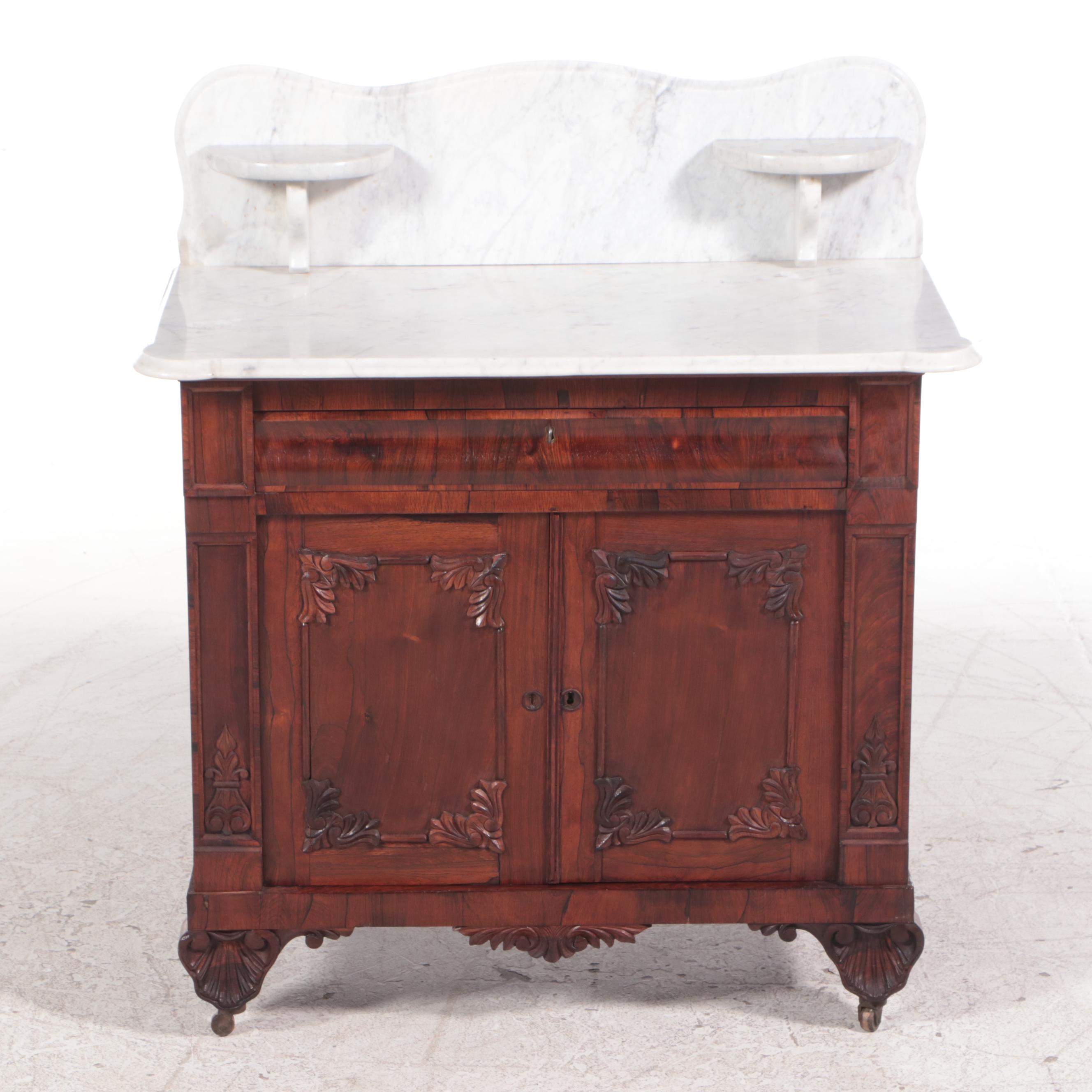 American Classical Rosewood and White Marble Washstand, circa 1830