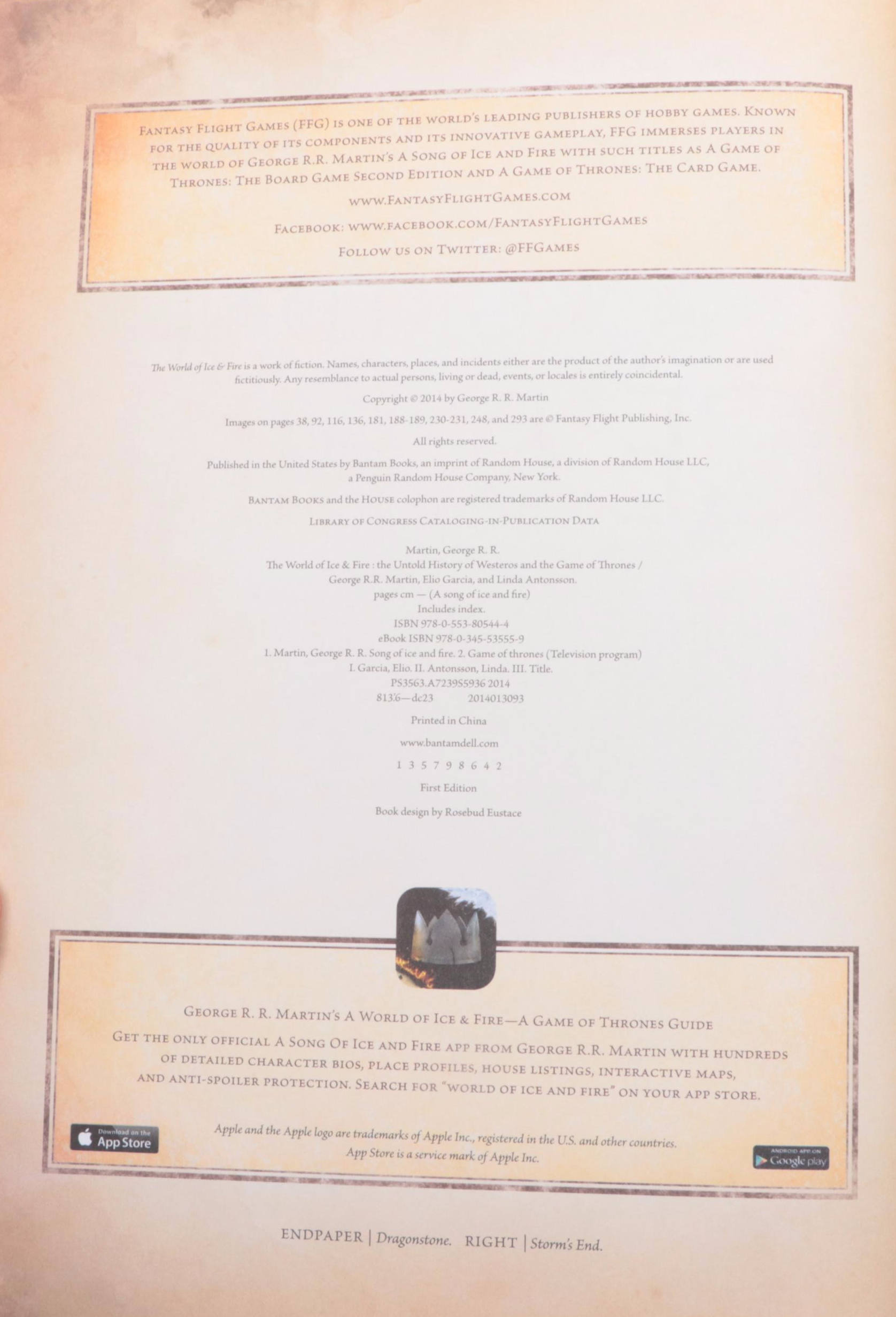 First Edition "The World of Ice and Fire" by George R. R. Martin et al., 2014