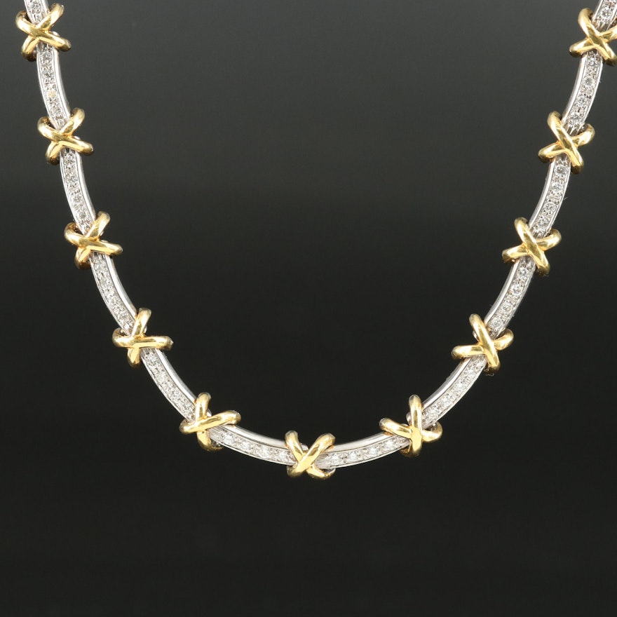 Roberto Coin 18K Two-Tone 0.96 CTW Diamond "X" Necklace