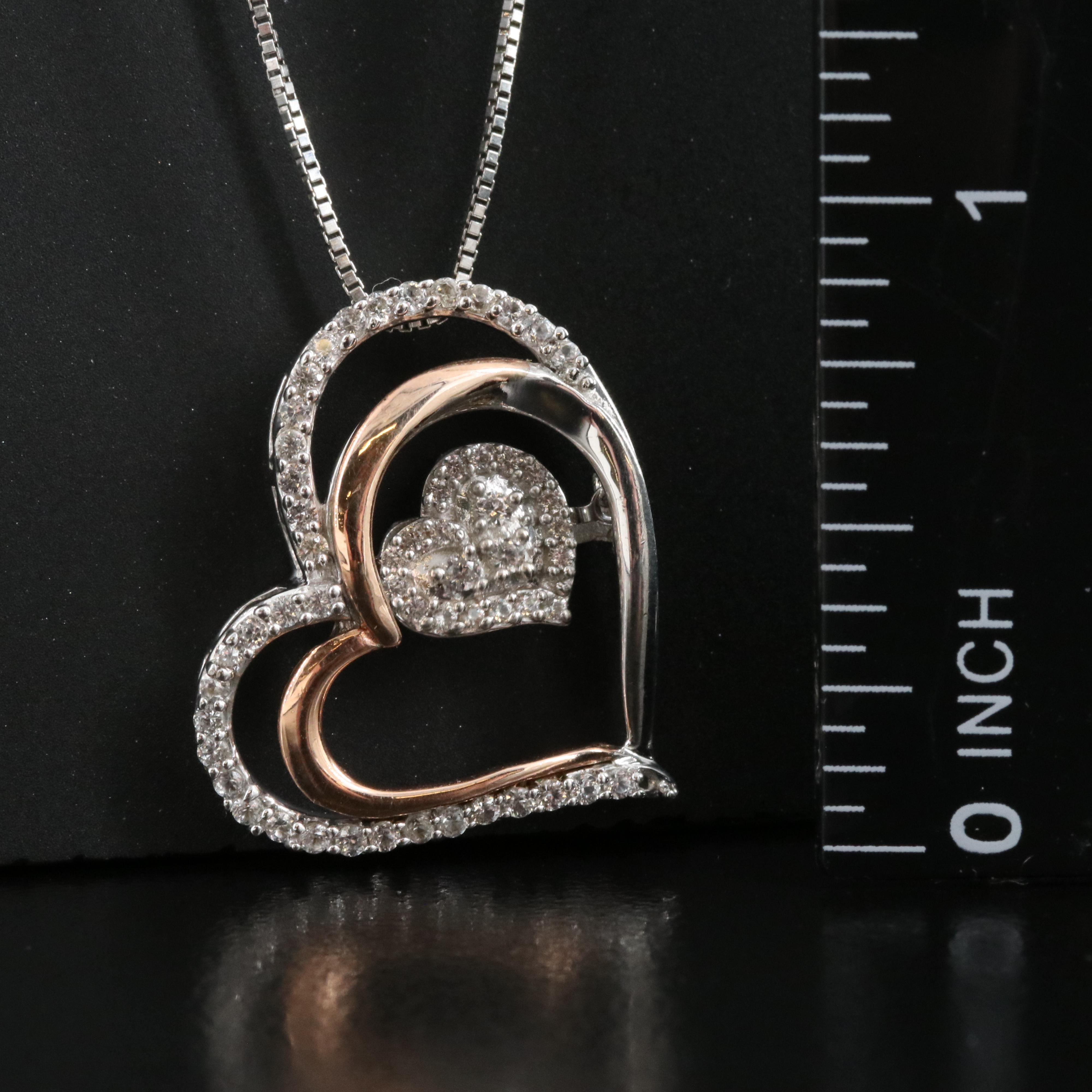 Sterling Sapphire Heart Tremble Necklace with 10K Rose Gold Accents