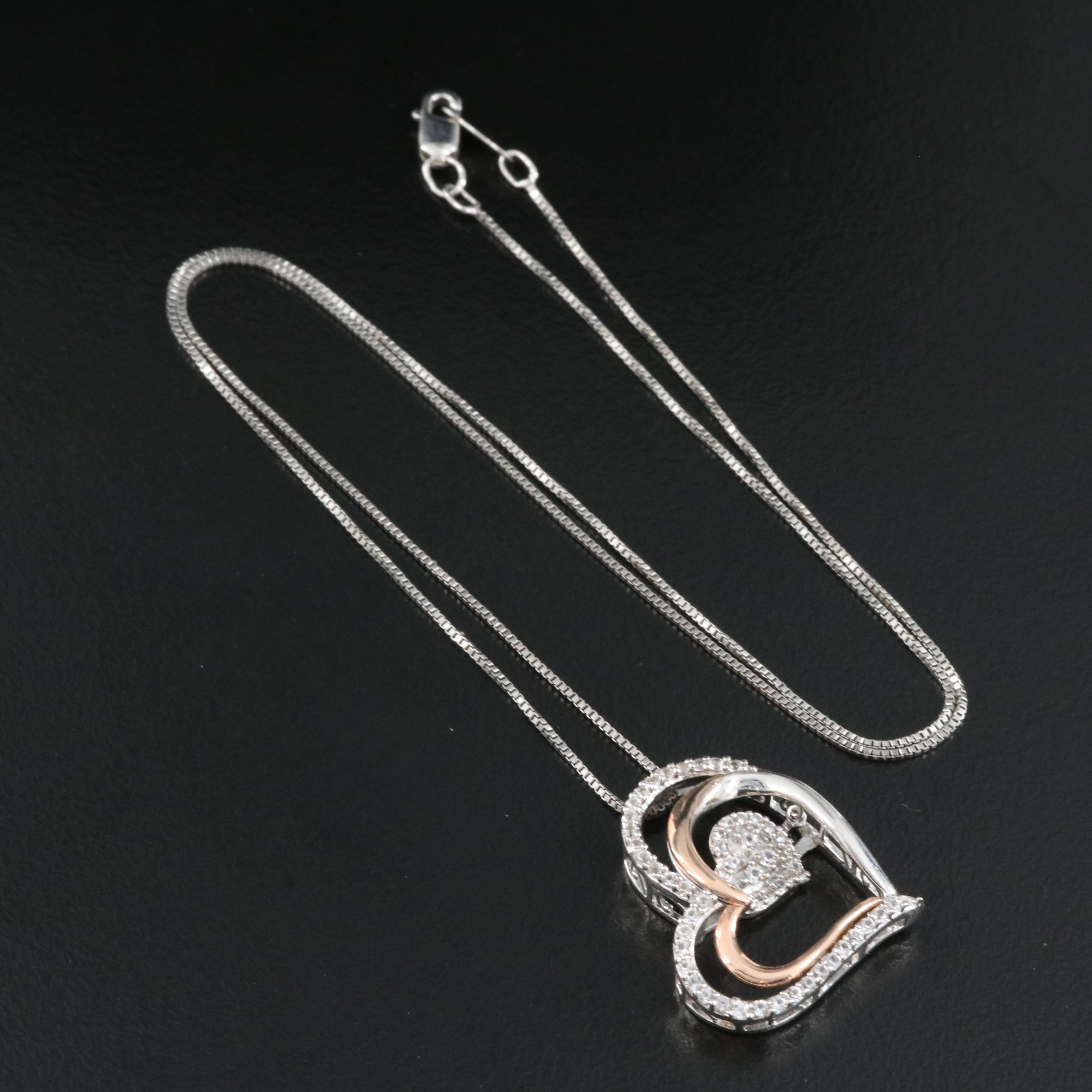 Sterling Sapphire Heart Tremble Necklace with 10K Rose Gold Accents