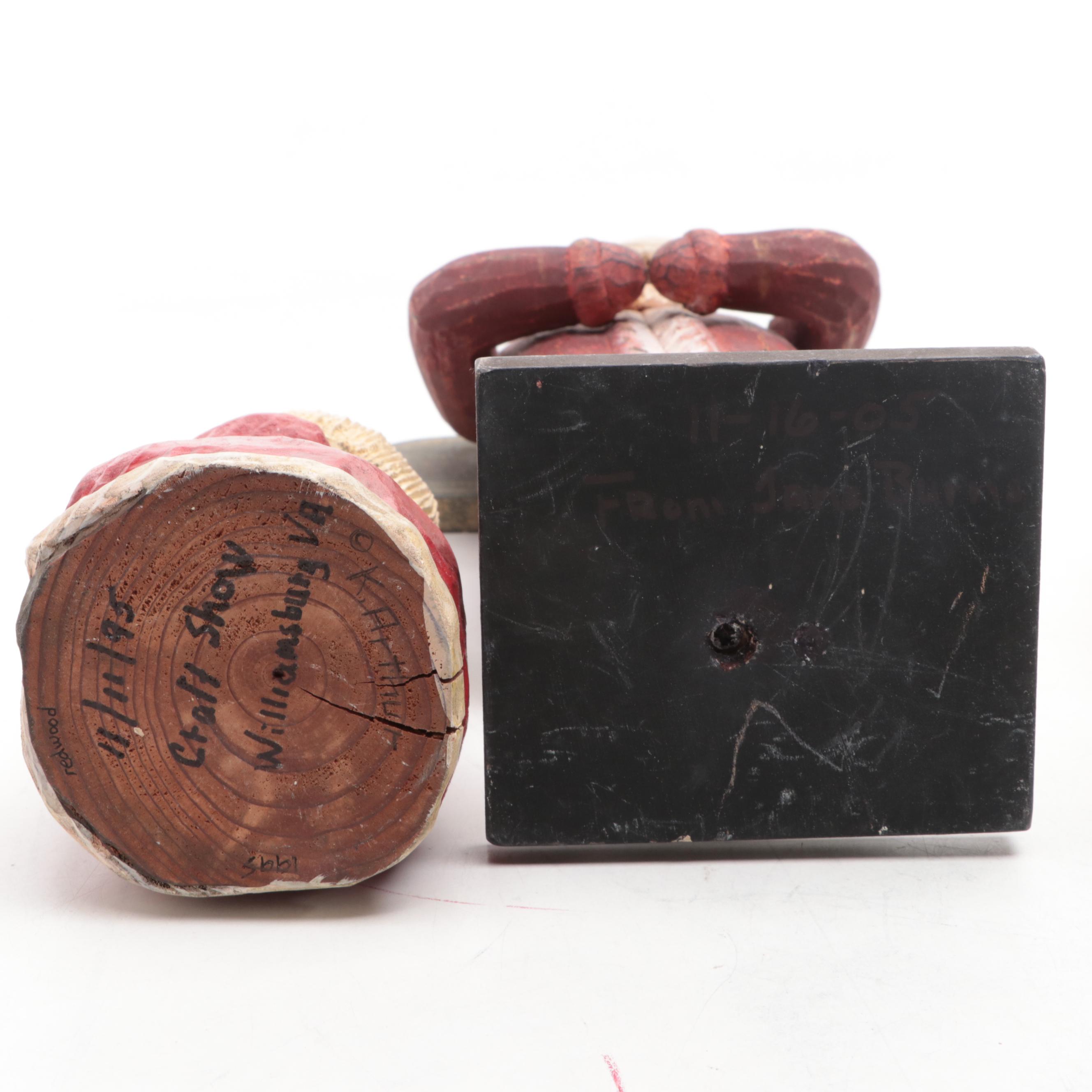 Resin and Wood Folk Art Santas and Sleigh with Reindeer