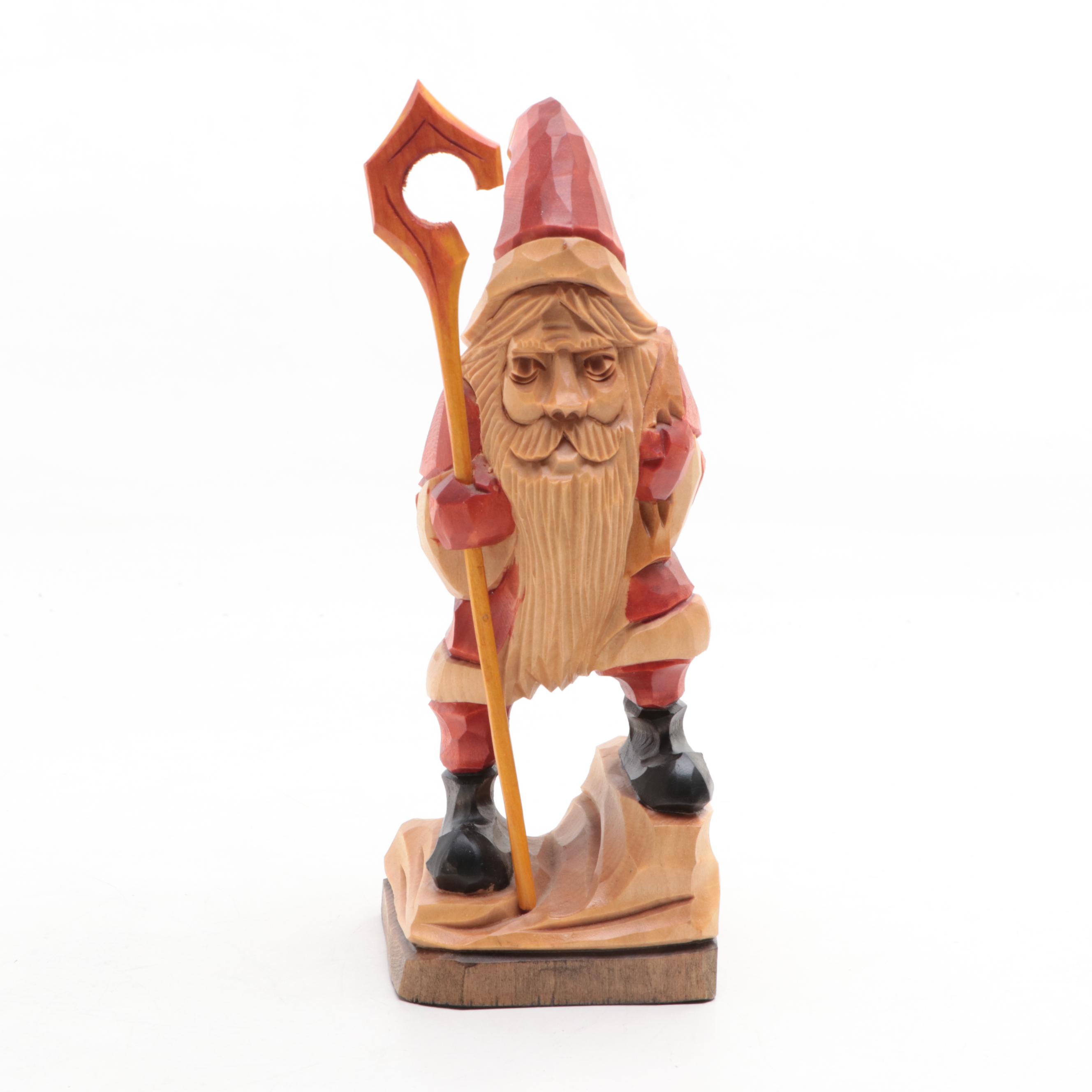 Resin and Wood Folk Art Santas and Sleigh with Reindeer