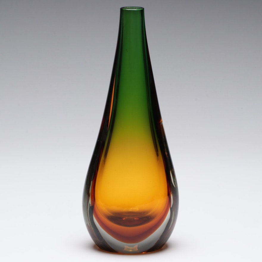 Ground Rim Blown Sommerso Glass Teardrop Vase