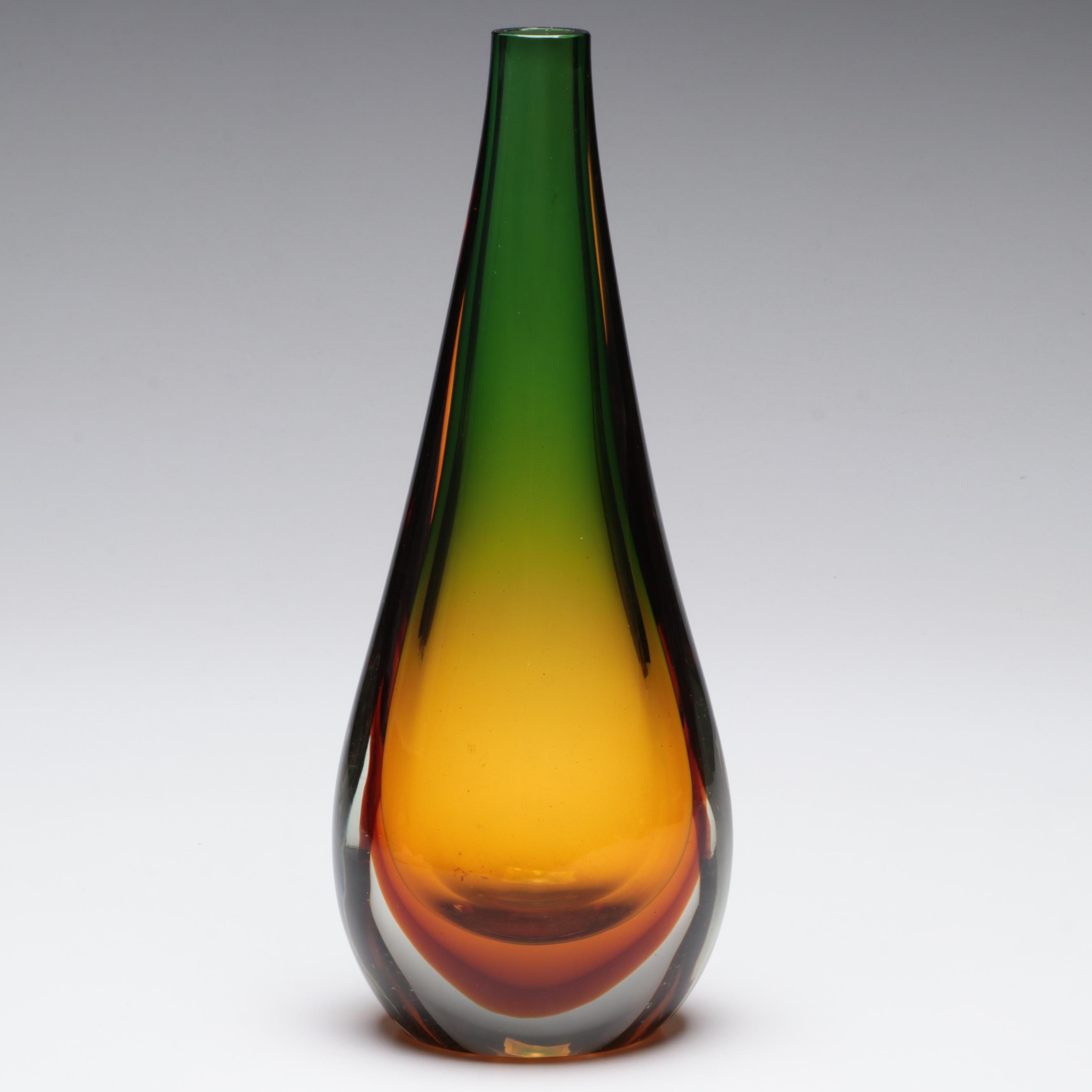 Ground Rim Blown Sommerso Glass Teardrop Vase