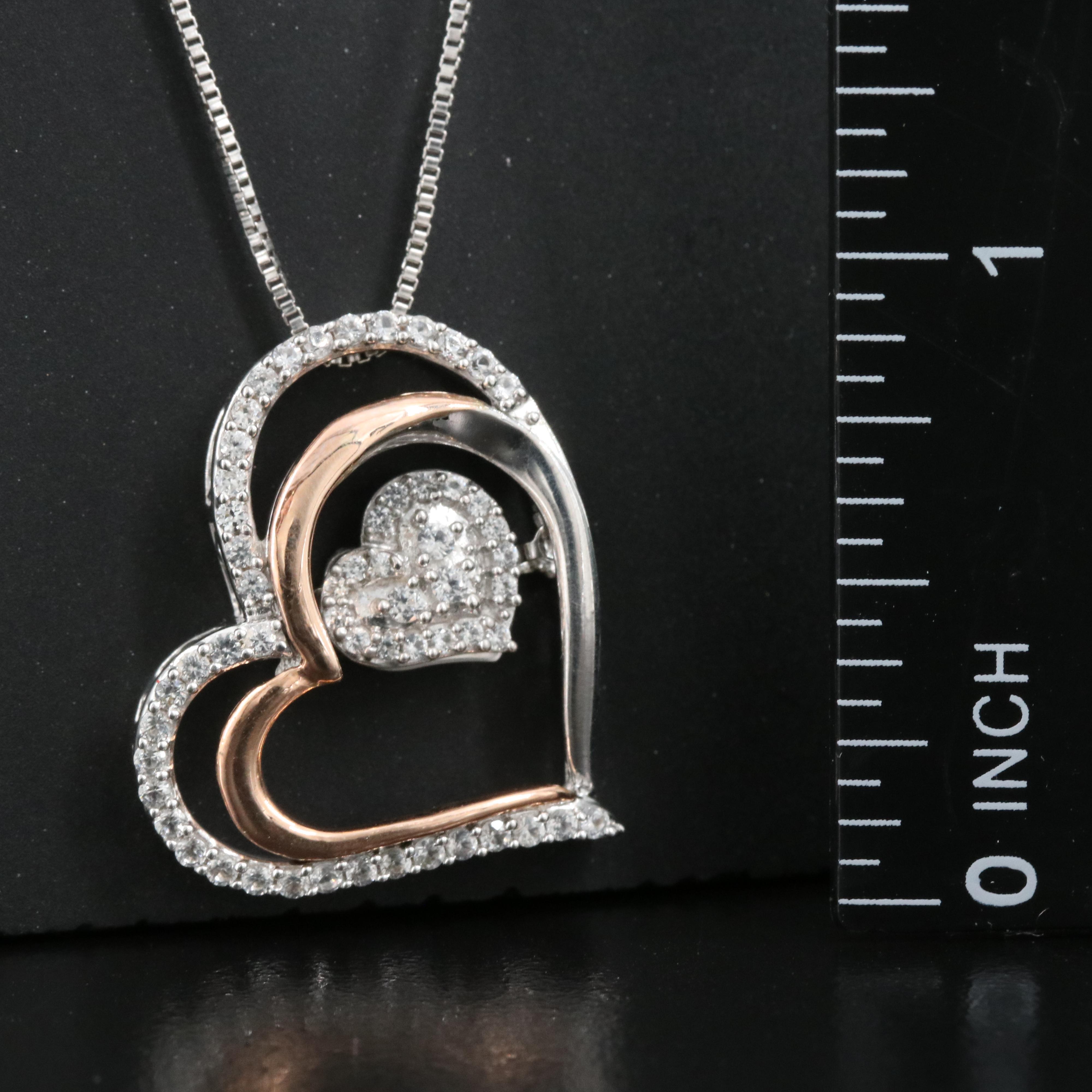 Sterling Sapphire Heart Tremble Necklace with 10K Rose Gold Accents