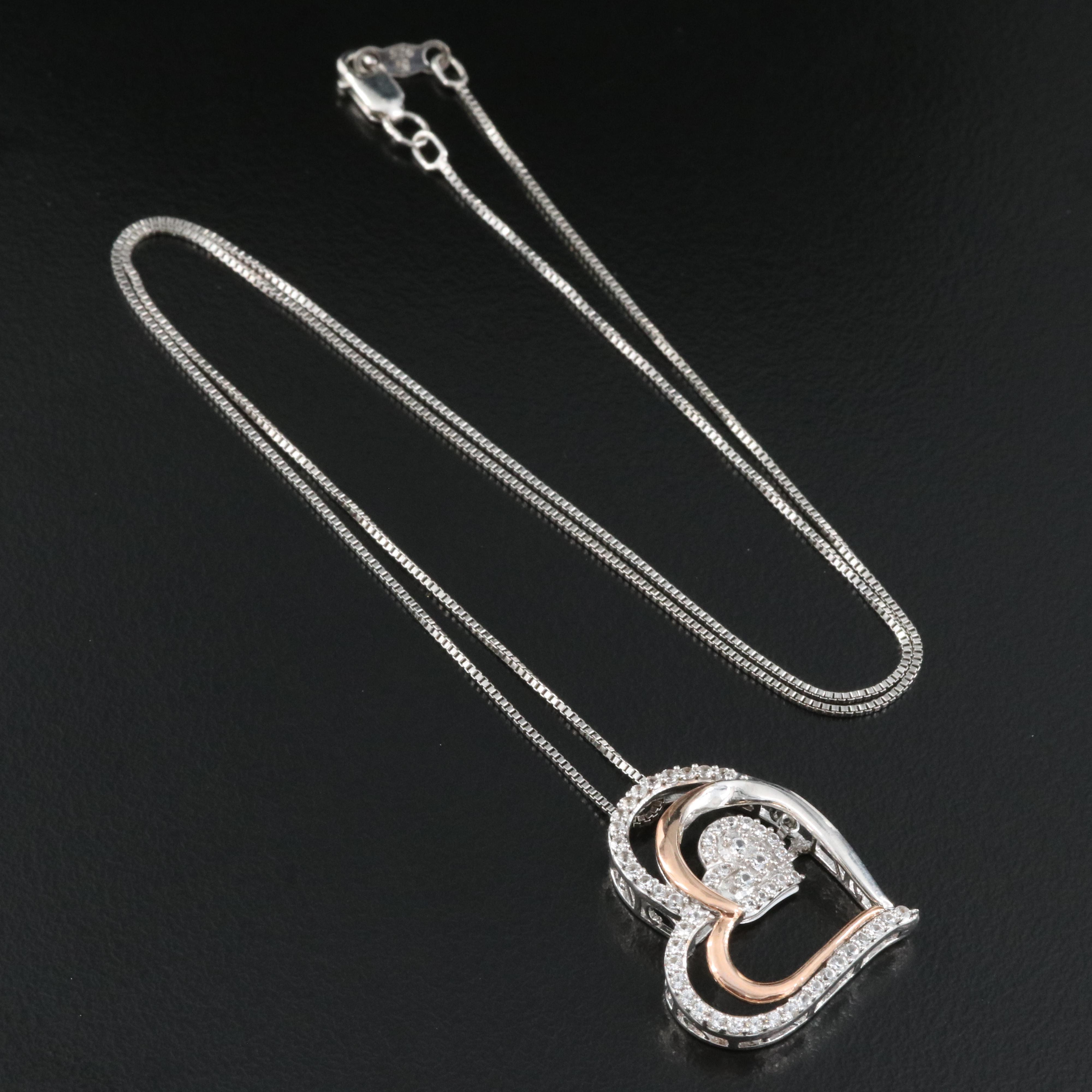 Sterling Sapphire Heart Tremble Necklace with 10K Rose Gold Accents