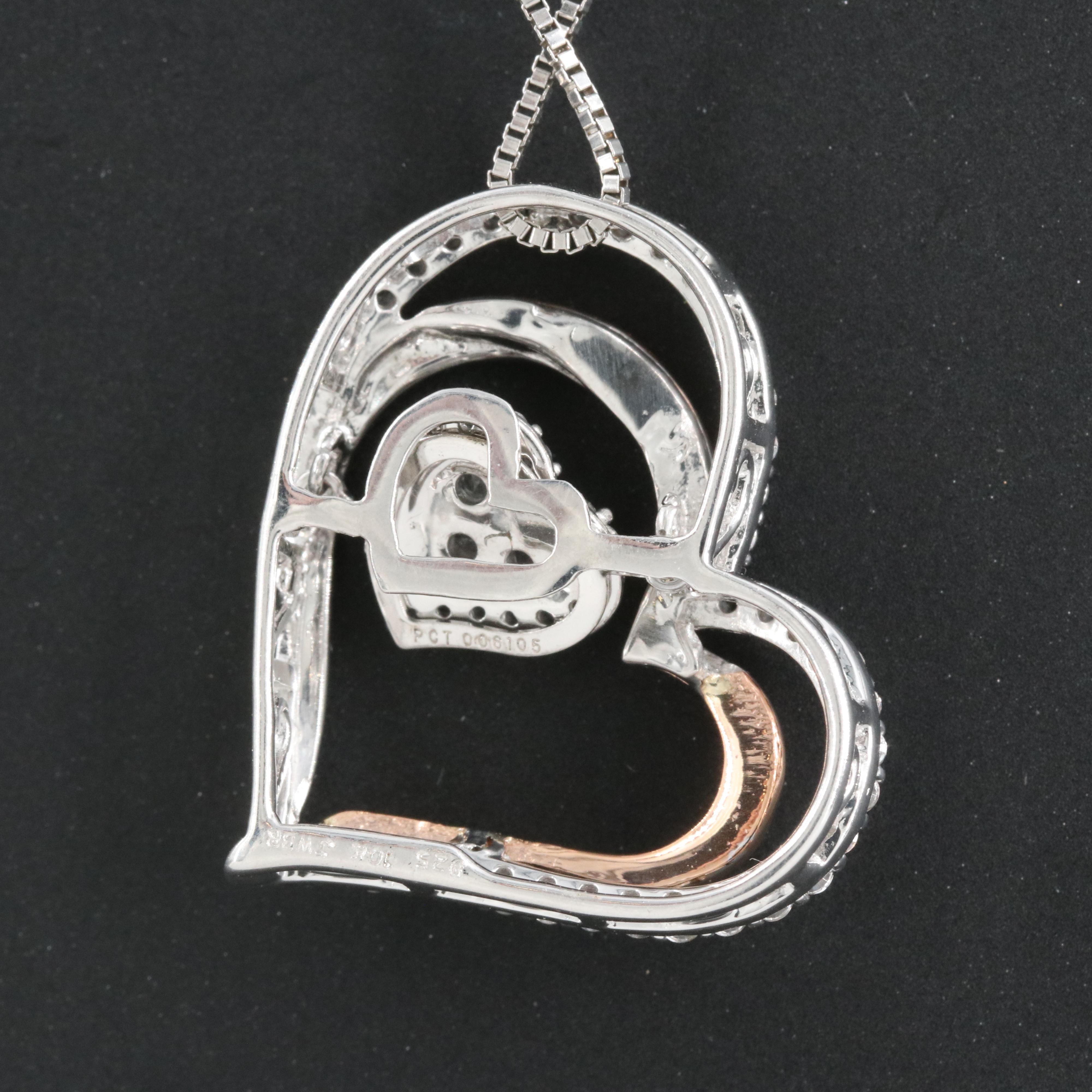 Sterling Sapphire Heart Tremble Necklace with 10K Rose Gold Accents