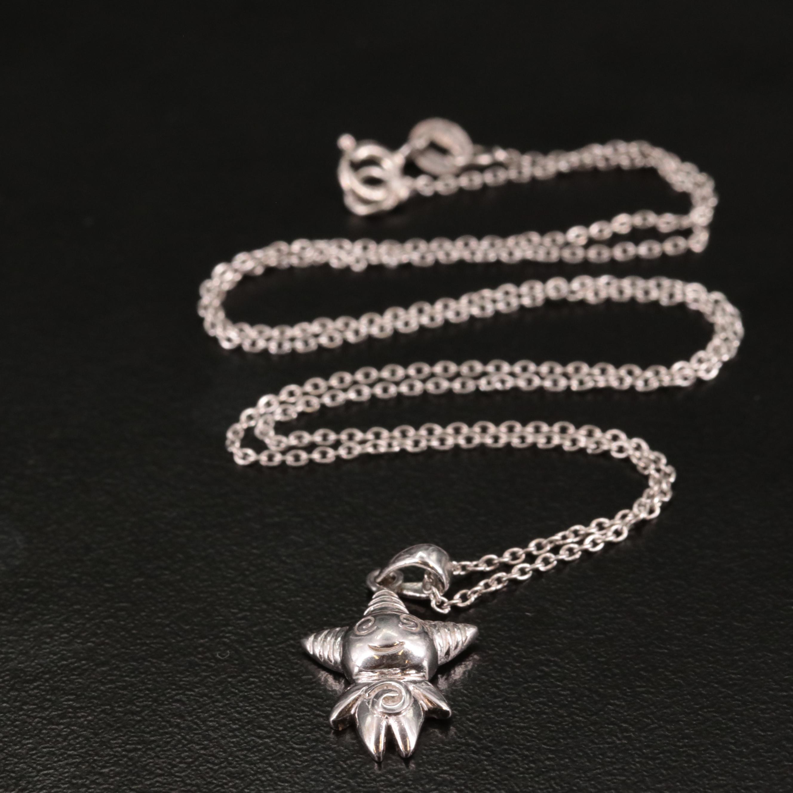 Sterling Clown Pendant Necklace