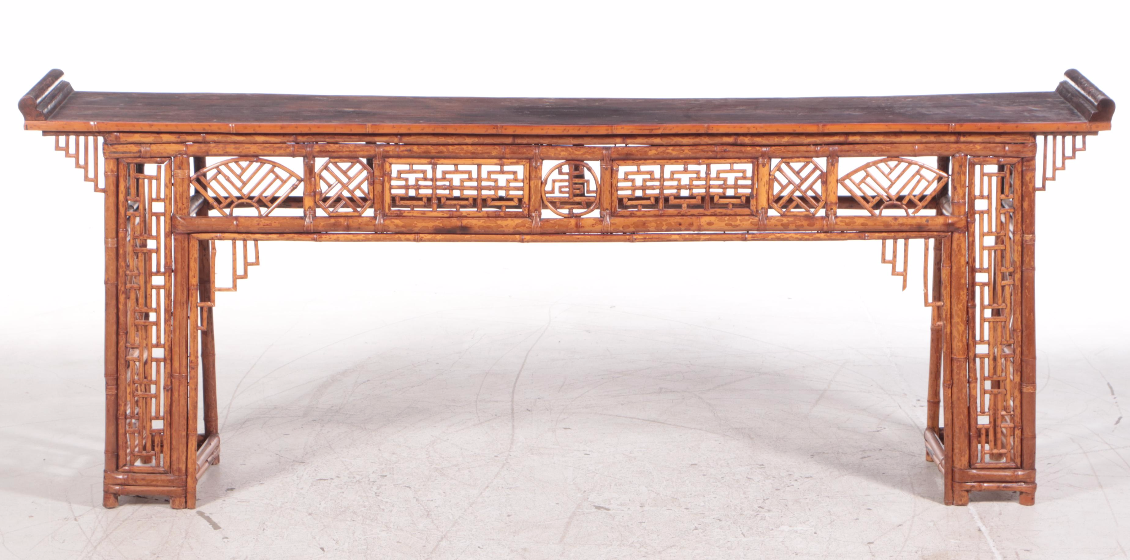 Large Chinese Bamboo and Hardwood Console Table