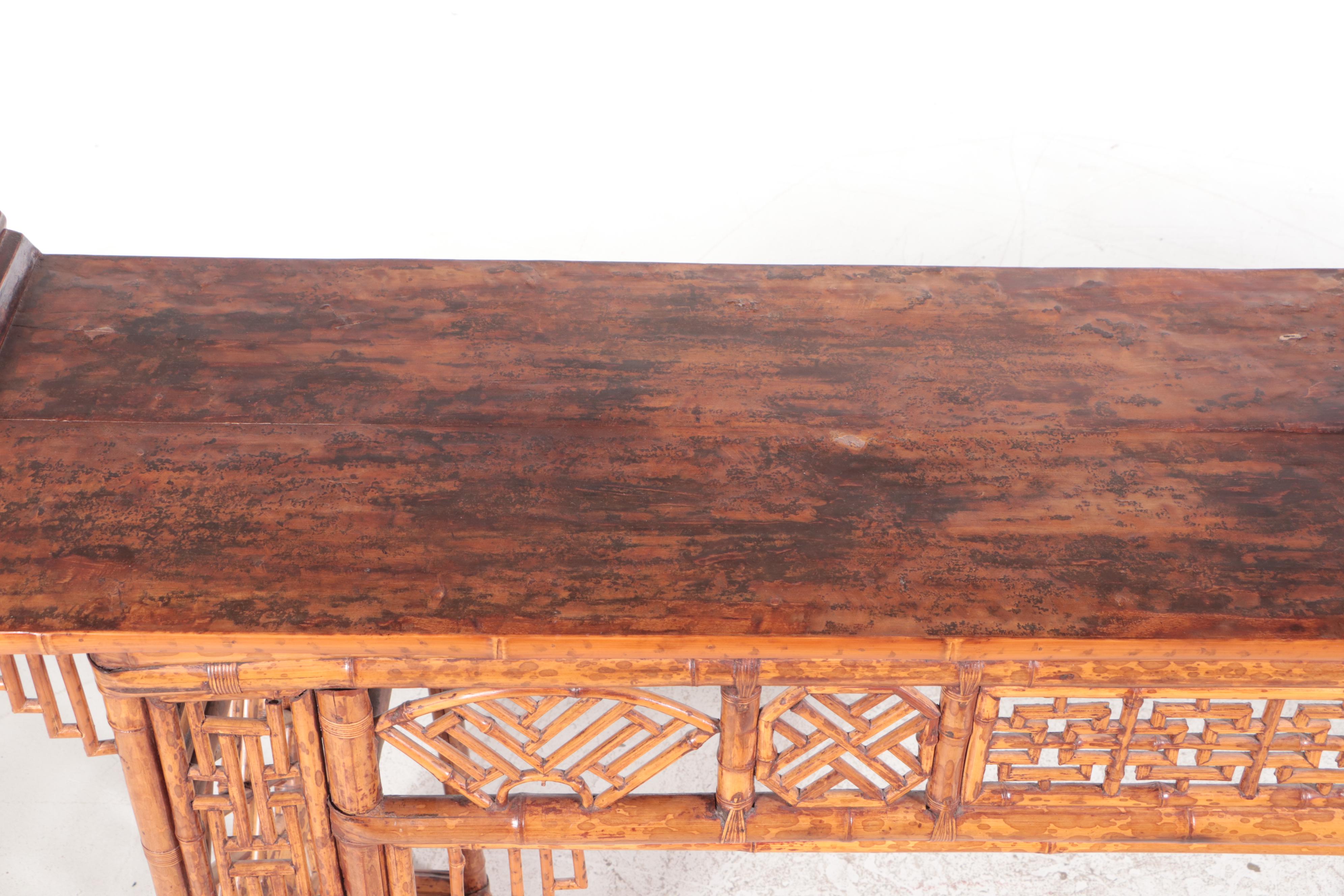 Large Chinese Bamboo and Hardwood Console Table