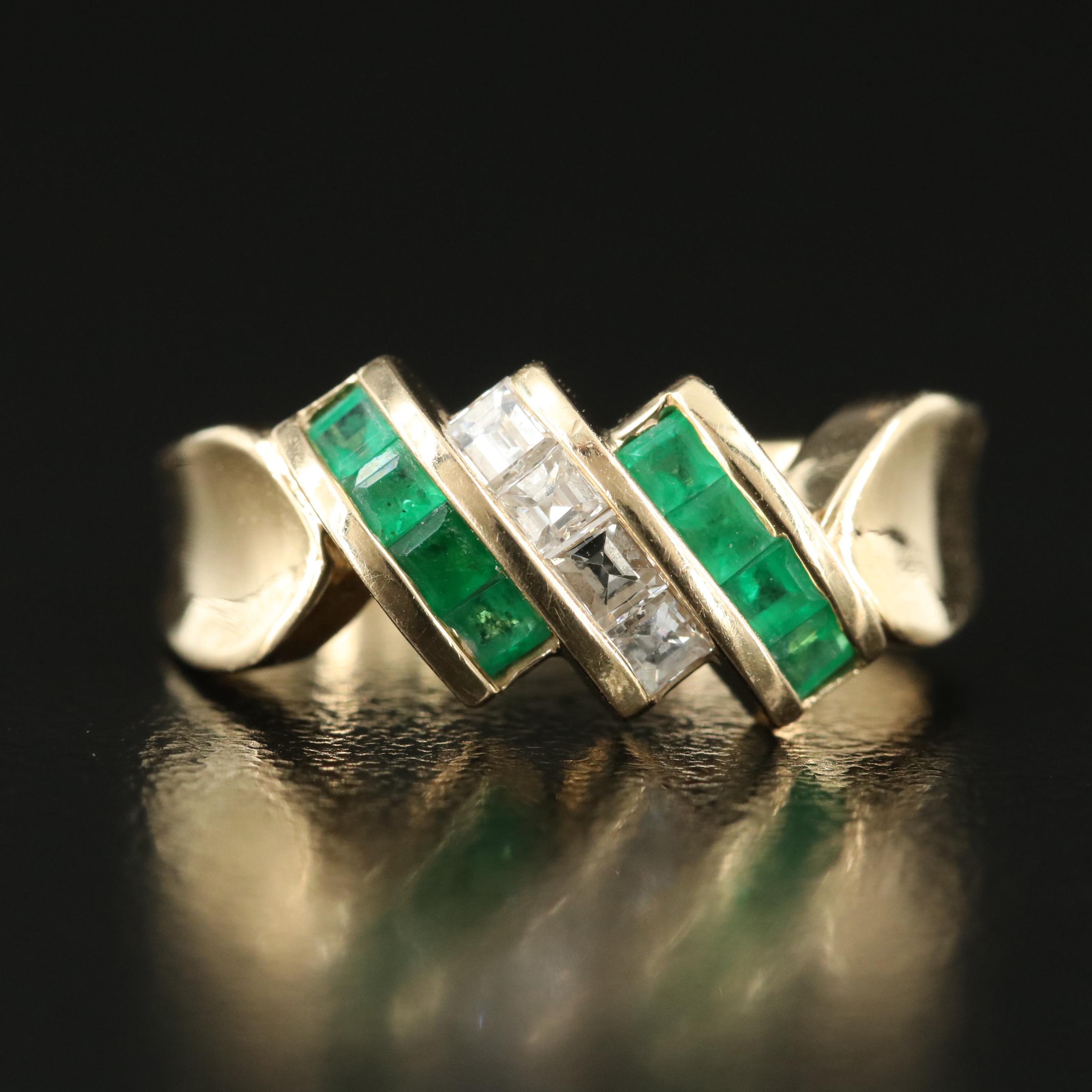 14K Diamond and Emerald Ring